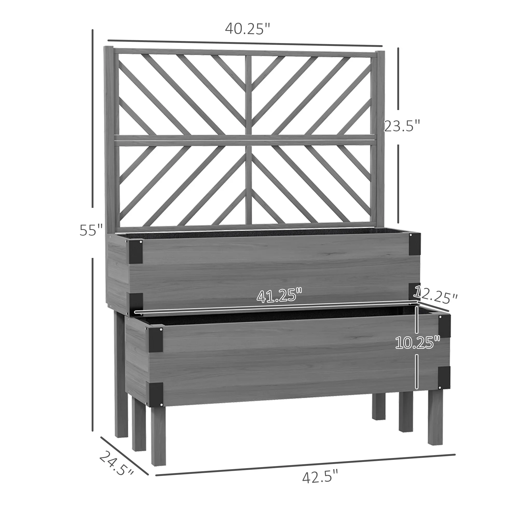 Outsunny 2 Tier Trellis Planter, 47.2�?x 15.7�?x 31.5�? Natural, Wood Garden Planter Box