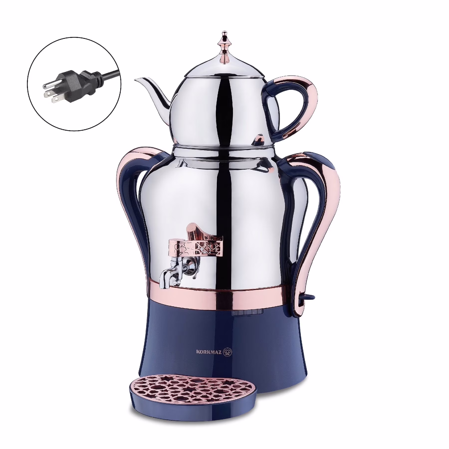 Hanedan Premium Silver 18/10 Cr-Ni Stainless Steel Dishwasher Safe Electric Tea Maker(Inox Chrome 162.2 oz (4800 mL)) - Image 5