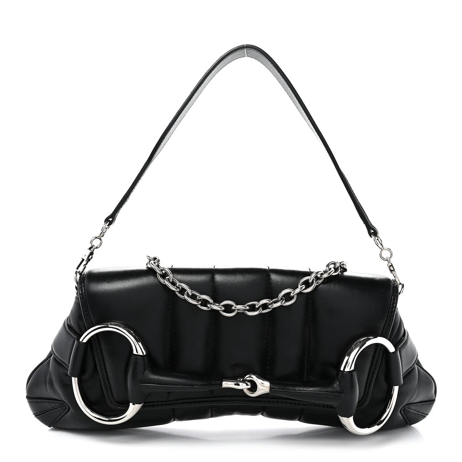 Nappa Vertical Matelasse Medium Maxi Horsebit Chain Shoulder Bag Black
