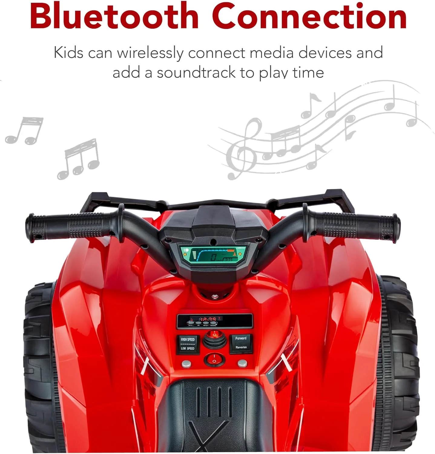 Quad électrique 12 V pour enfants Best Choice Products, véhicule tout-terrain à 4 roues avec audio Bluetooth, vitesse maximale de 3,9 km/h, pneus à crampons, phares LED et radio.