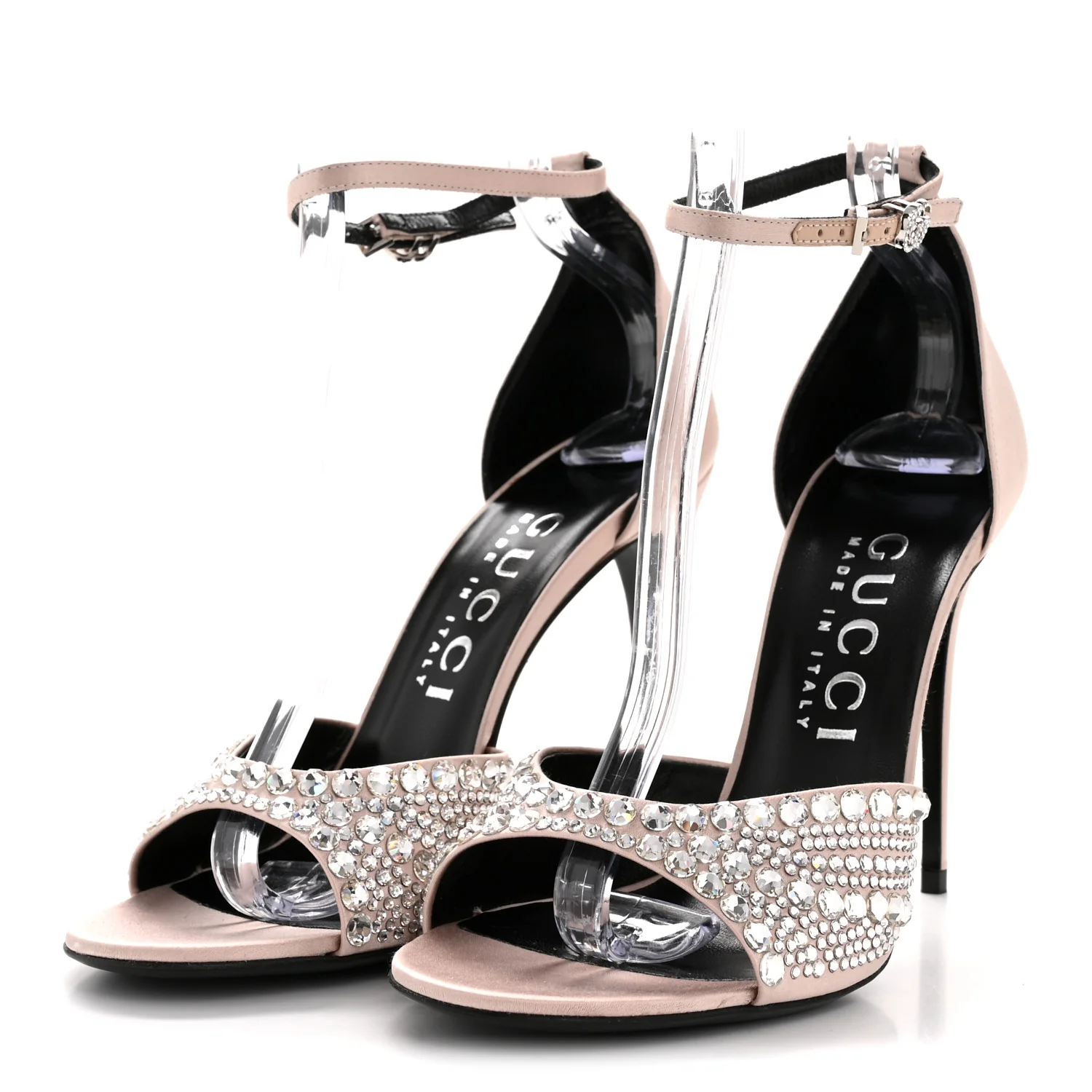 Satin Crystal Ankle Strap Sandal Pumps 39 Skin Rose