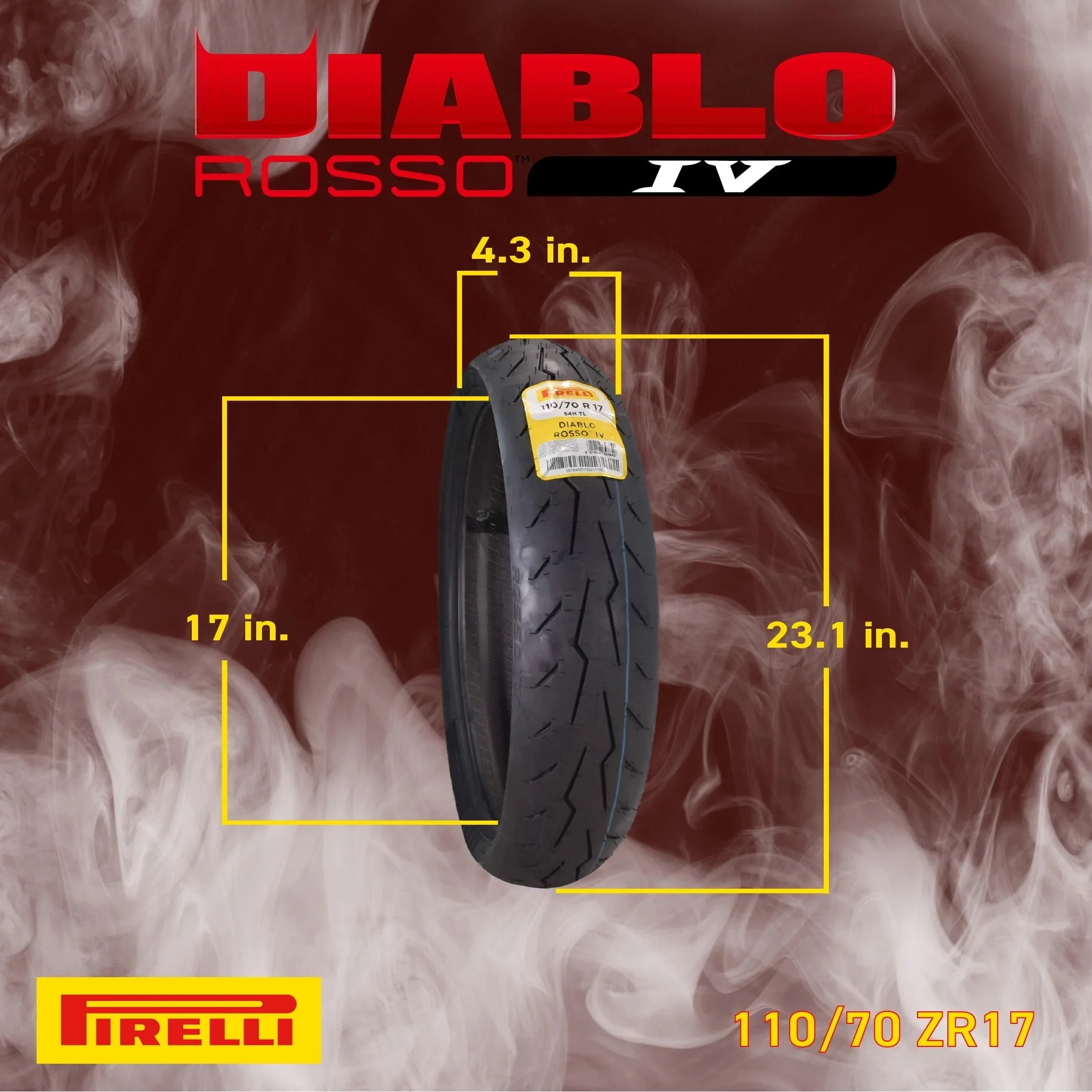 Pirelli Diablo Rosso IV Motorcycle Tires Set  Front 110/70ZR17 & Rear 190/55ZR17 with Bonus Keychain