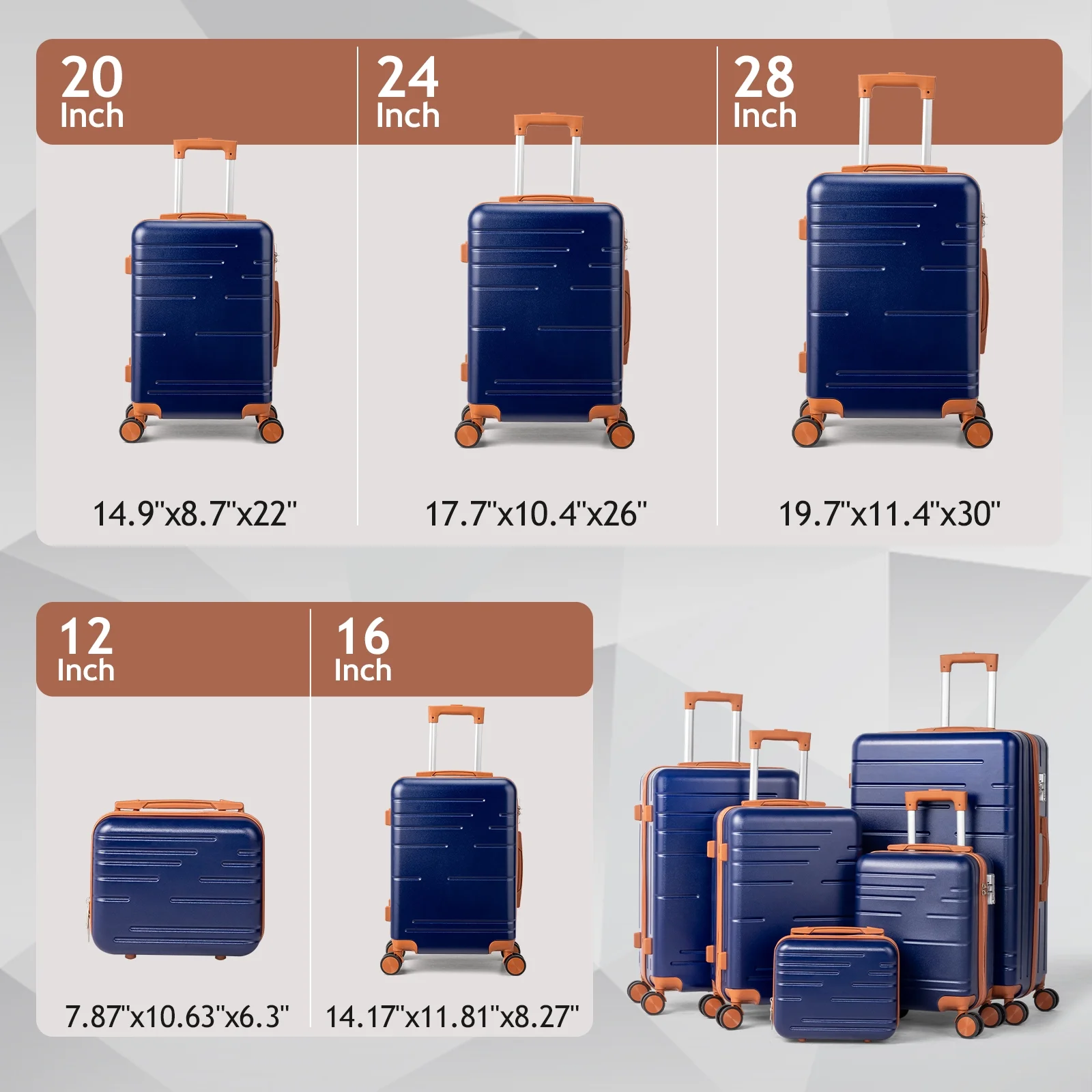Zimtown Luggage 3 Piece Set Suitcase ABS Hardside Lightweight with TSA Lock Spinner Wheels, Beige