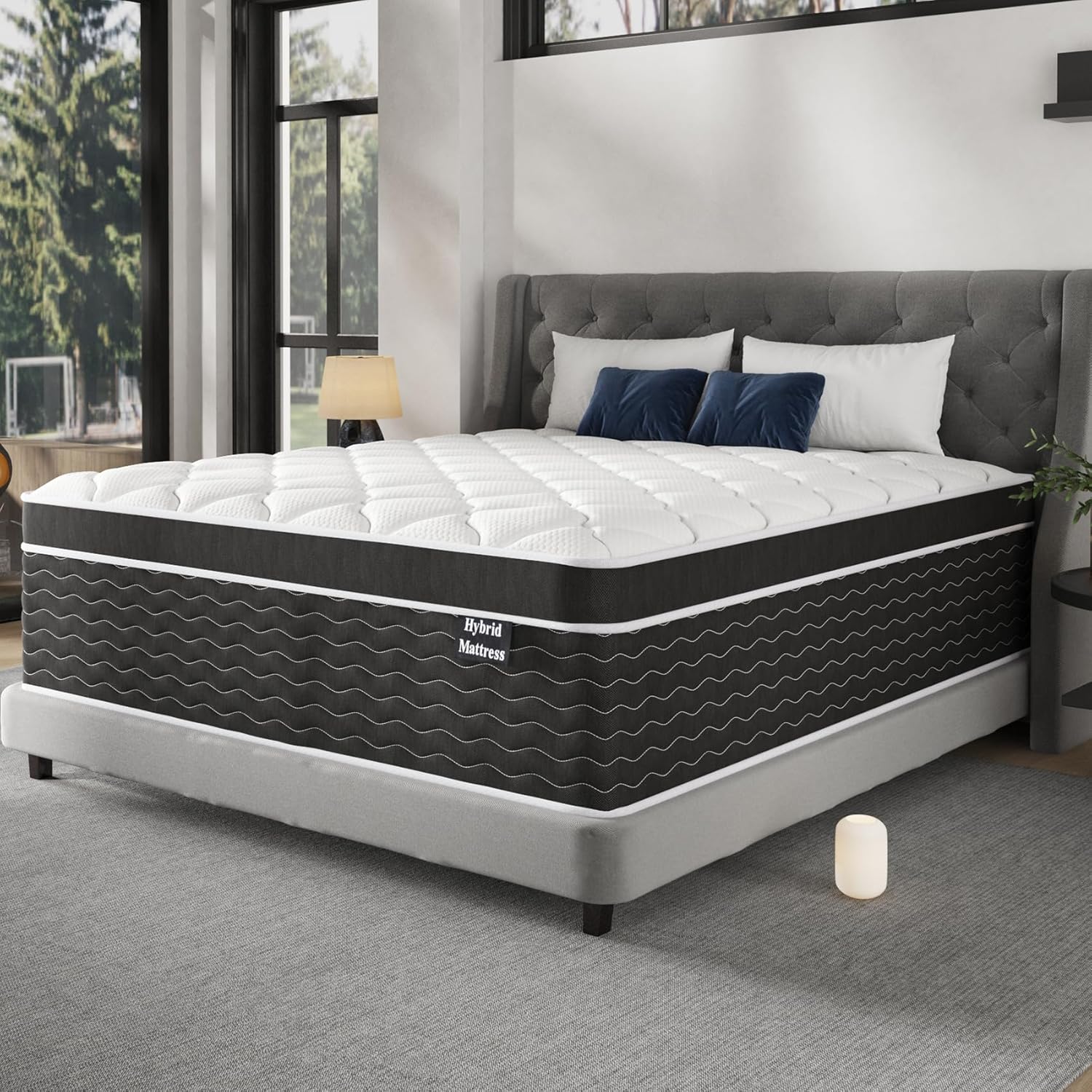 Matelas double de 25 cm (10 pouces) en boîte, matelas hybride mi-ferme