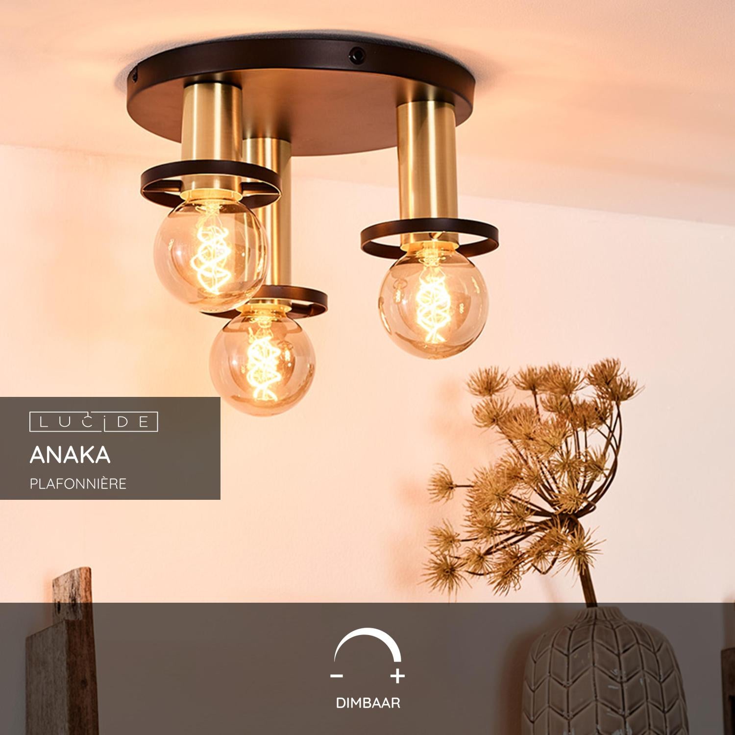 Lucide ANAKA - Plafonnière - Ø 30 cm - 3xE27 - Zwart