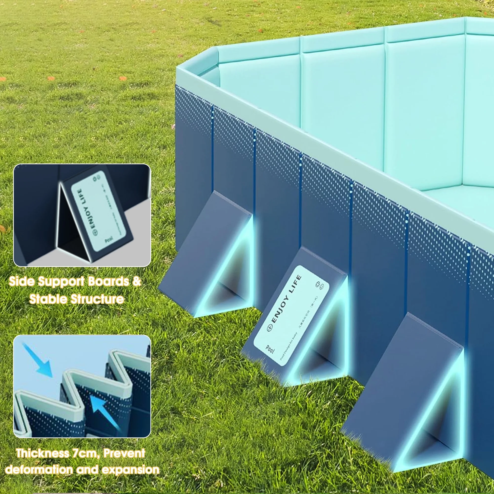 101"Foldable Swimming Pool for 1-6 People,Non-Inflatable Above Ground Garden Pool for Kids, Family(Blue)(100.78" x 65.74" x 19.68"/Blue) - Image 7