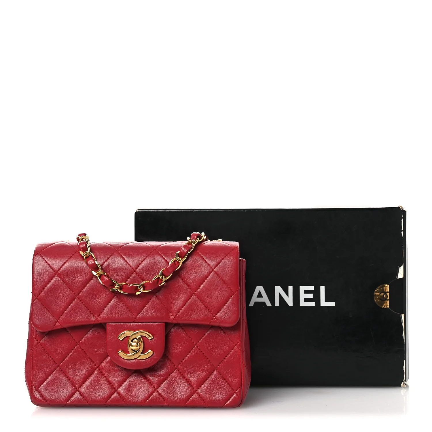 Lambskin Quilted Mini Square Flap Red
