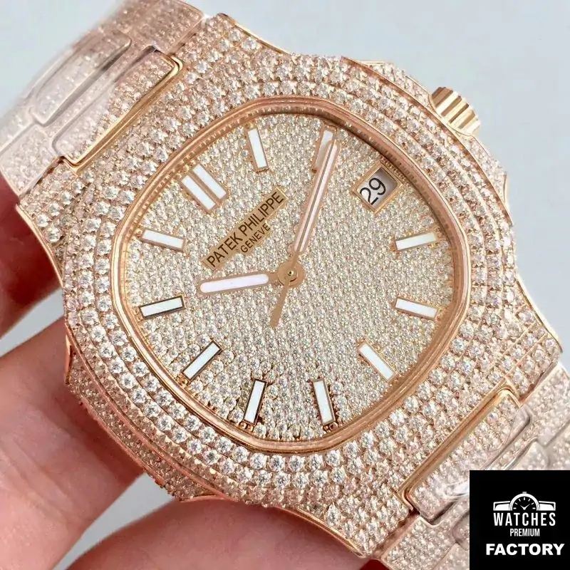 Patek Philippe Nautilus Jumbo 5719 / 10G-010 Rose Gold Full Diamond Dial