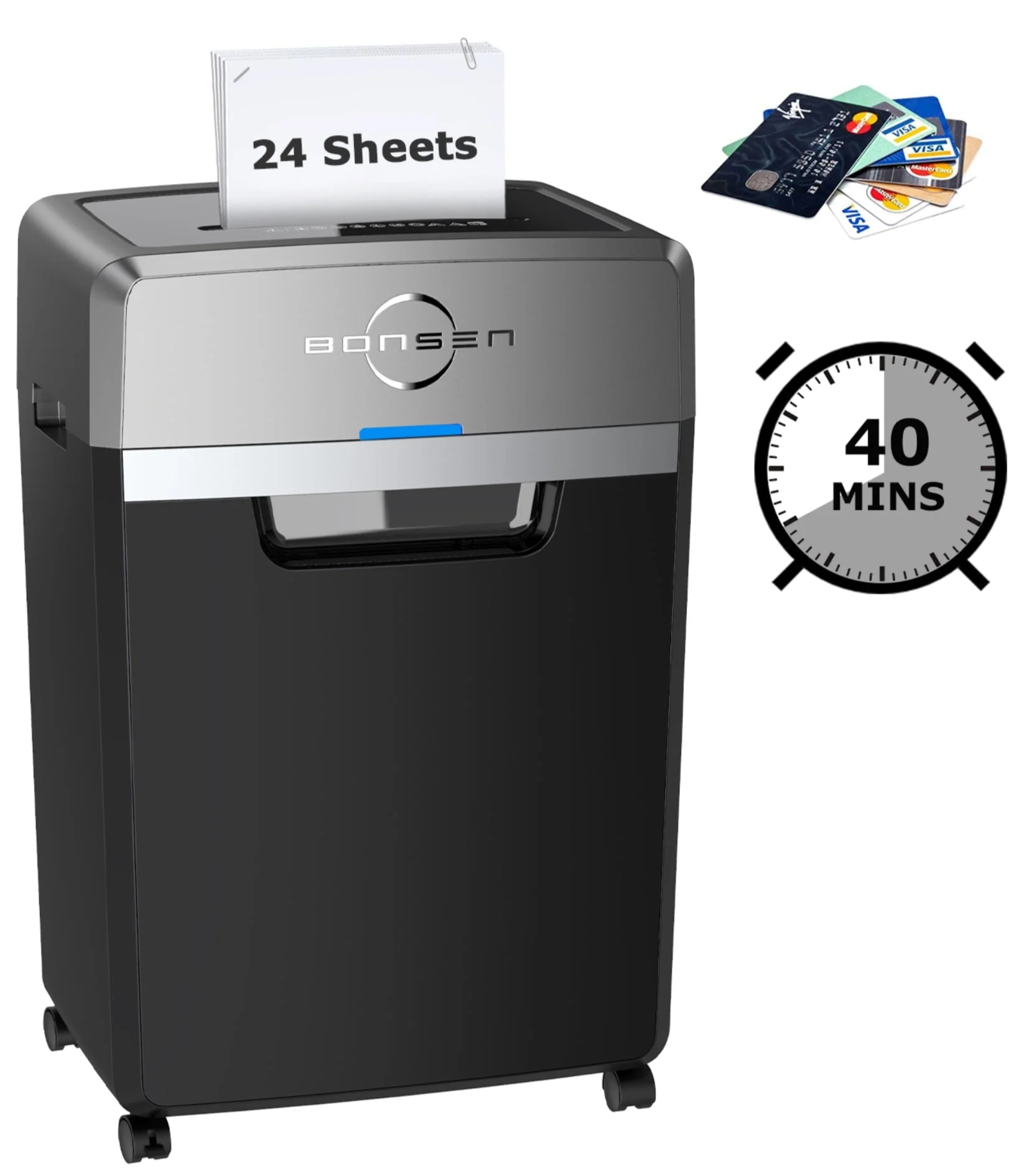 Bonsen 24 Sheet Heavy Duty Cross Cut Shredder for Office | Commercial Shredder with 9 Gallons Bin