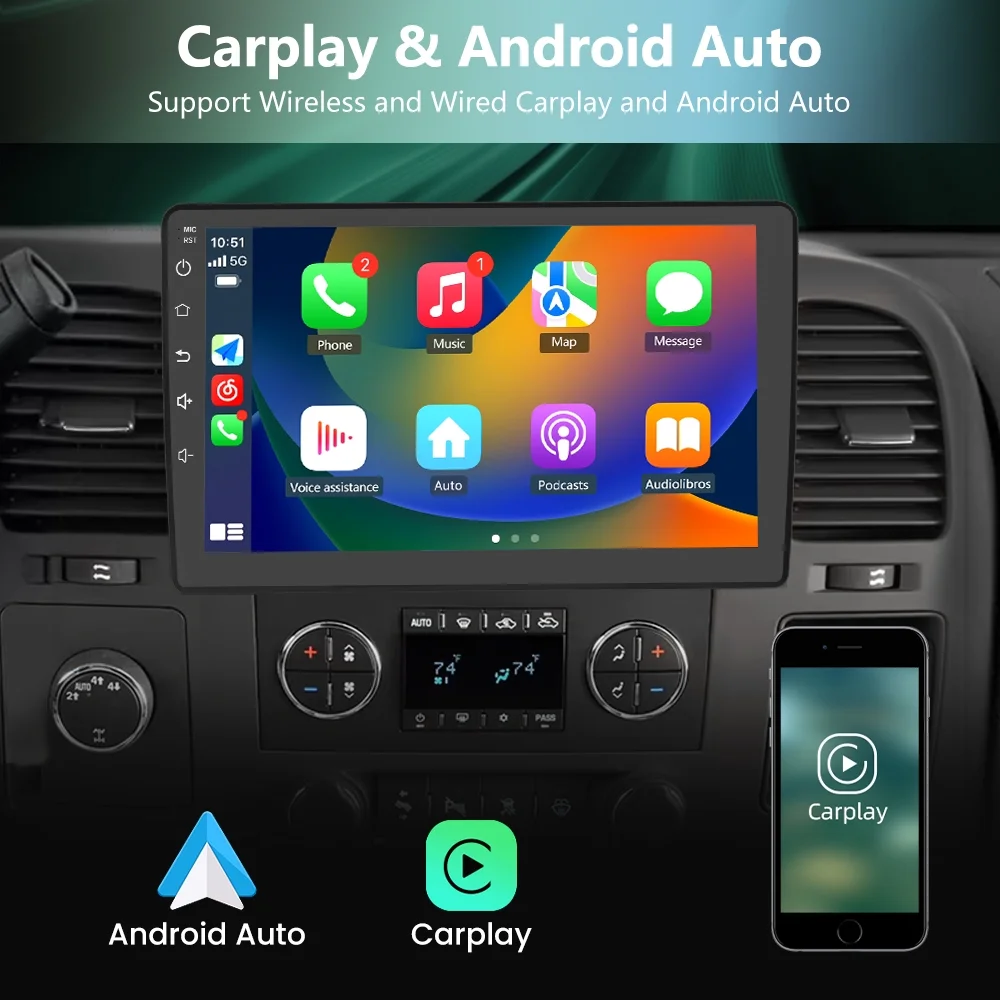 Car Radio Stereo 2+32GB for Chevy Chevrolet Silverado 2007-2013 Tahoe Equinox GMC Sierra Yukon with Wireless CarPlay,Android Auto,DSP,Bluetooth,WiFi,SWC Back Camera(2G+32G+Back Camera) - Image 5