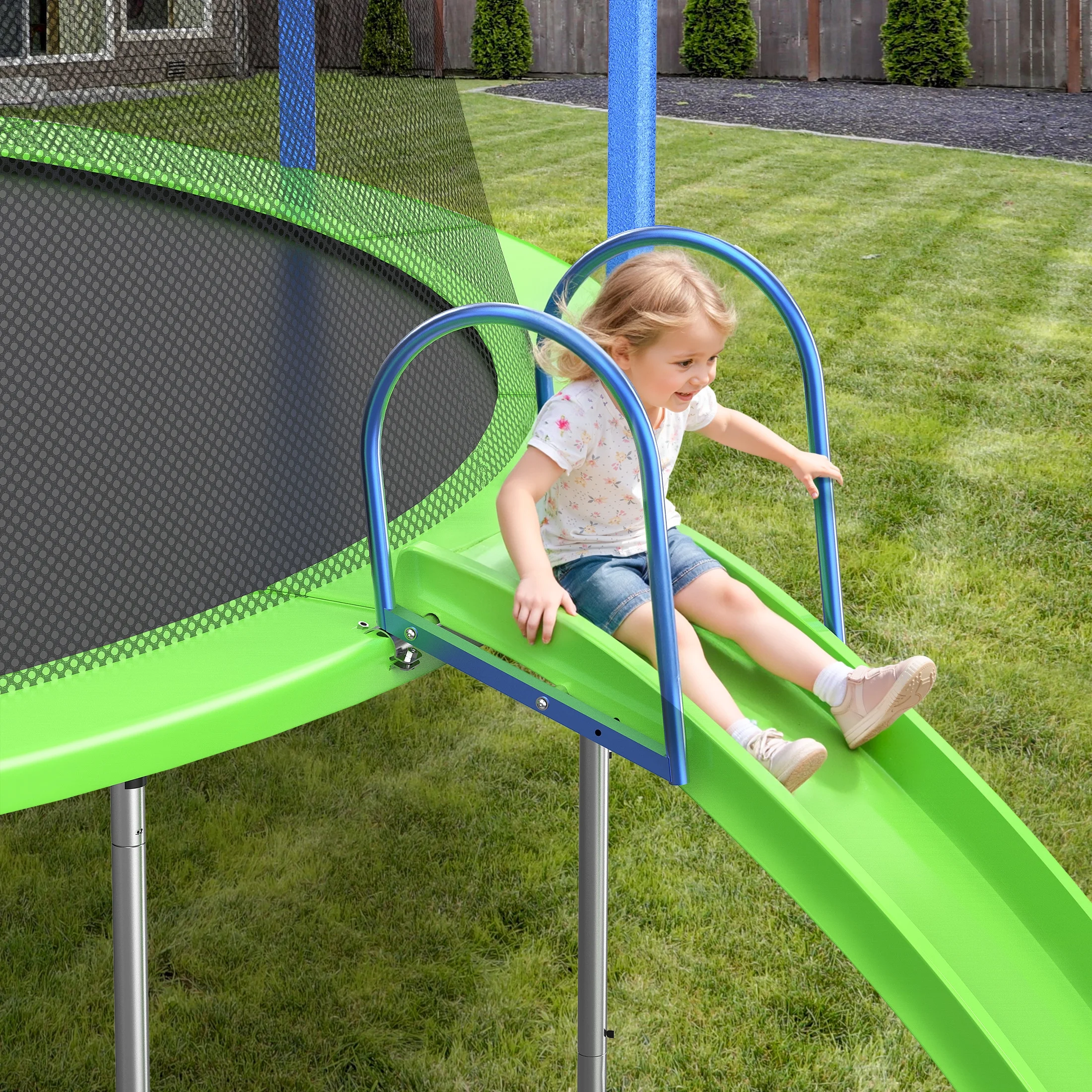 12FT Trampoline with Slide, Swings, Recreational Trampoline with Basketball Hoop and Ladder, Heavy Duty Outdoor Backyard Trampoline with Net for Kids and Adults, Green(Green-12FT) - Image 4