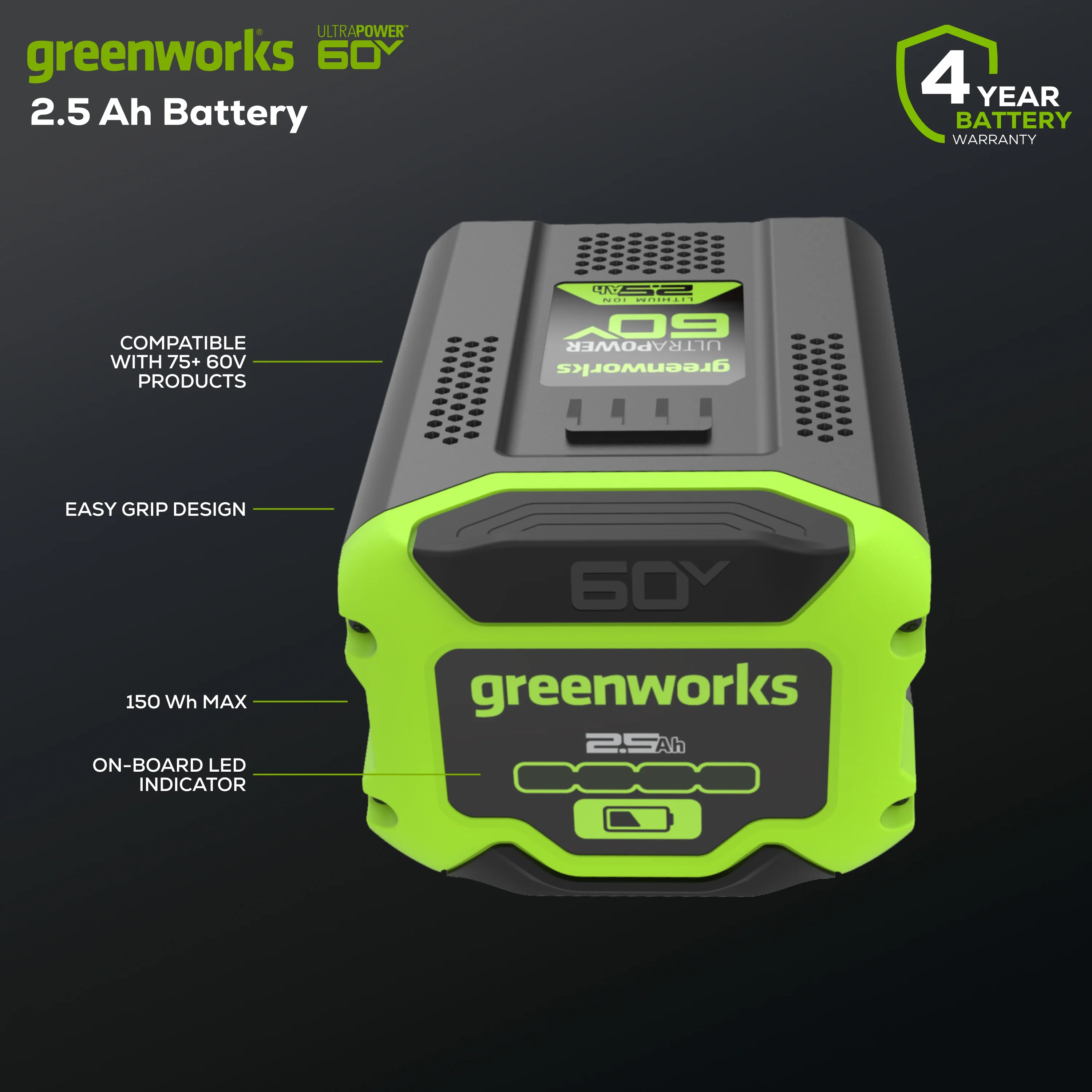 Greenworks 60 Volt 2.5ah Battery 1807202