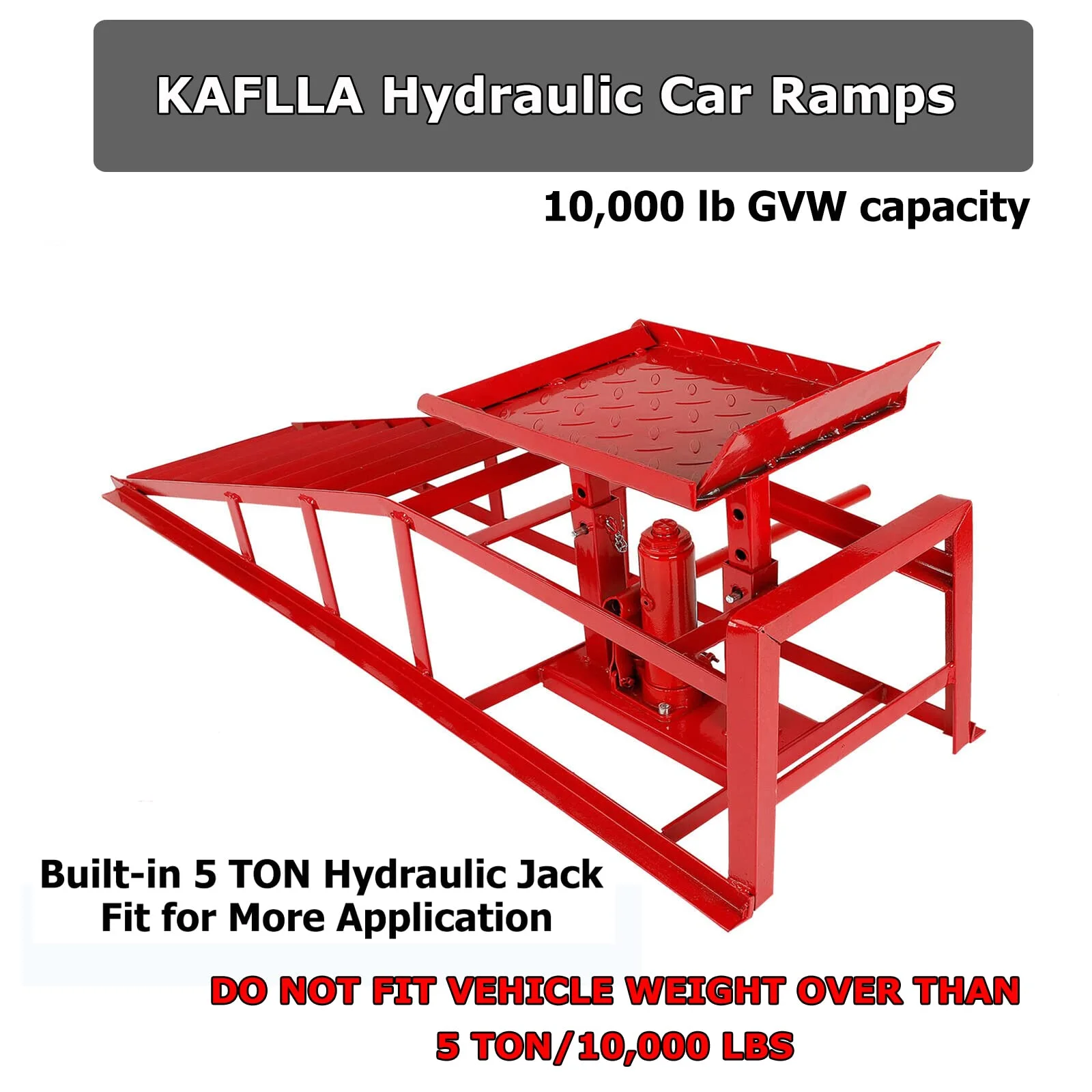 Car Ramps, 2PCS 5T 10000lbs Portable Heavy Duty Hydraulic Car Ramps, Lift Ramp for Truck Vehicle Auto Garage Repair Red(2/Red) Image 3