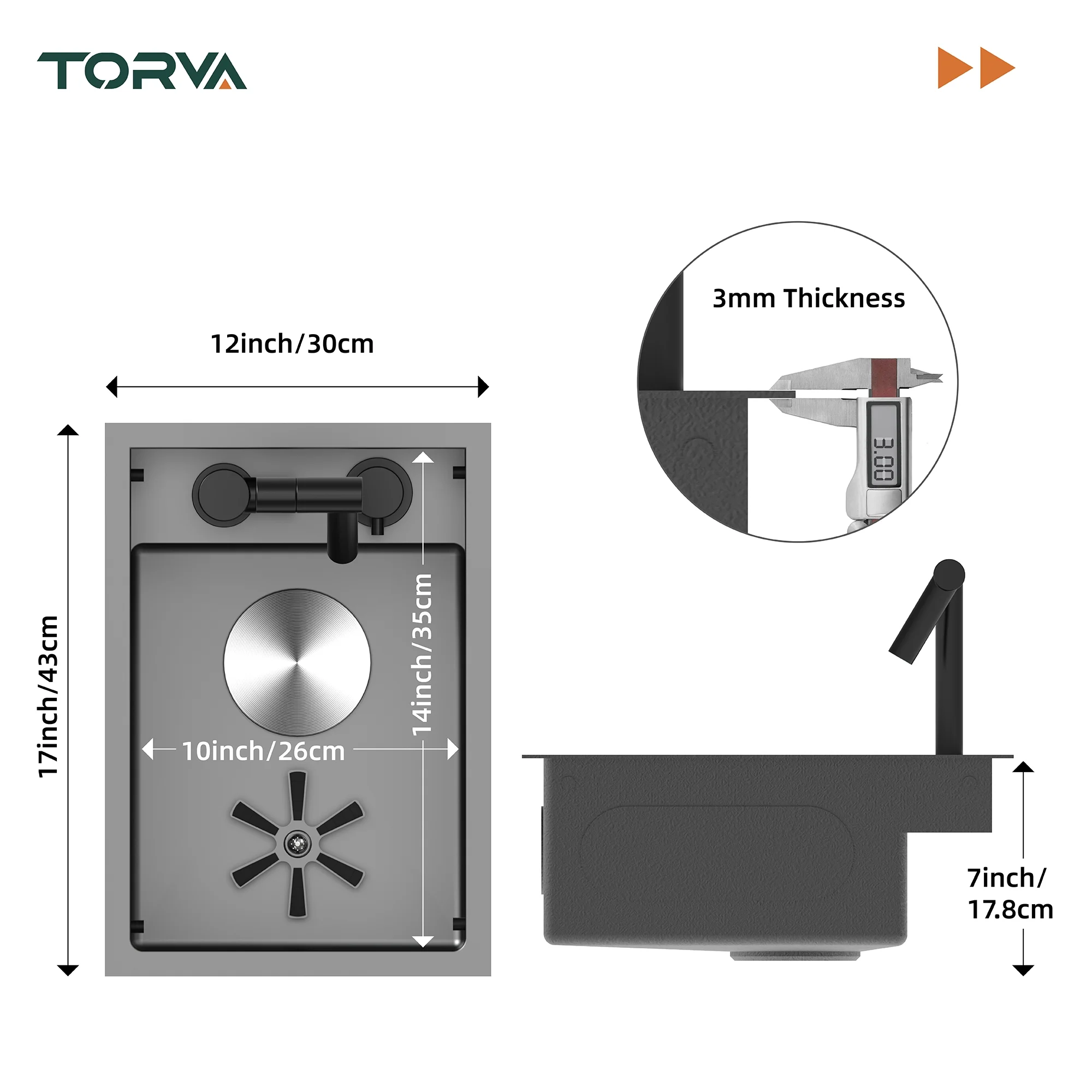 RV Sink, 12 x 17 in Undermount Bar Sink Premium Stainless Steel RV Kitchen Sink with Hideaway Faucet and Glass Rinser, Dark Grey