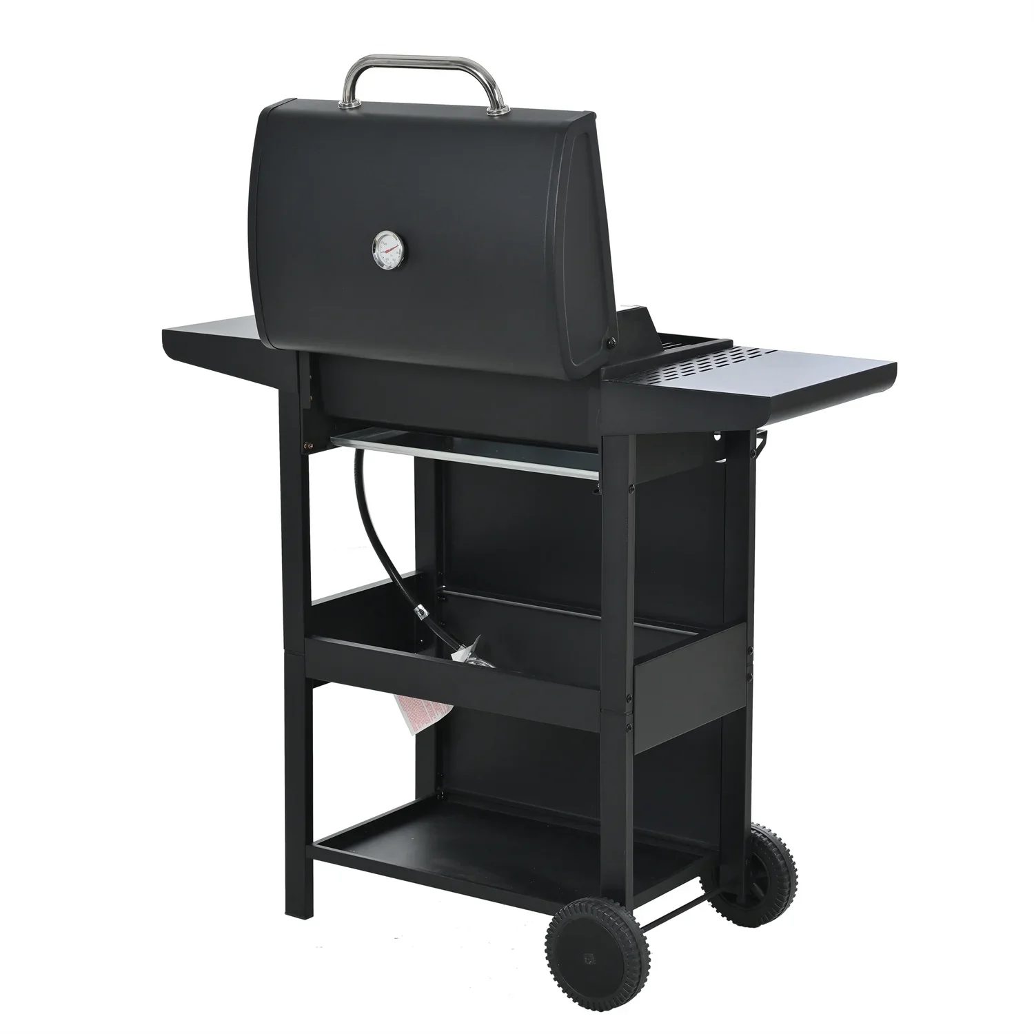 Highsound 3 Burner BBQ Propane Gas Grill, Stainless Steel 25650 BTU Patio Garden Barbecue Grill with Thermometer, Black
