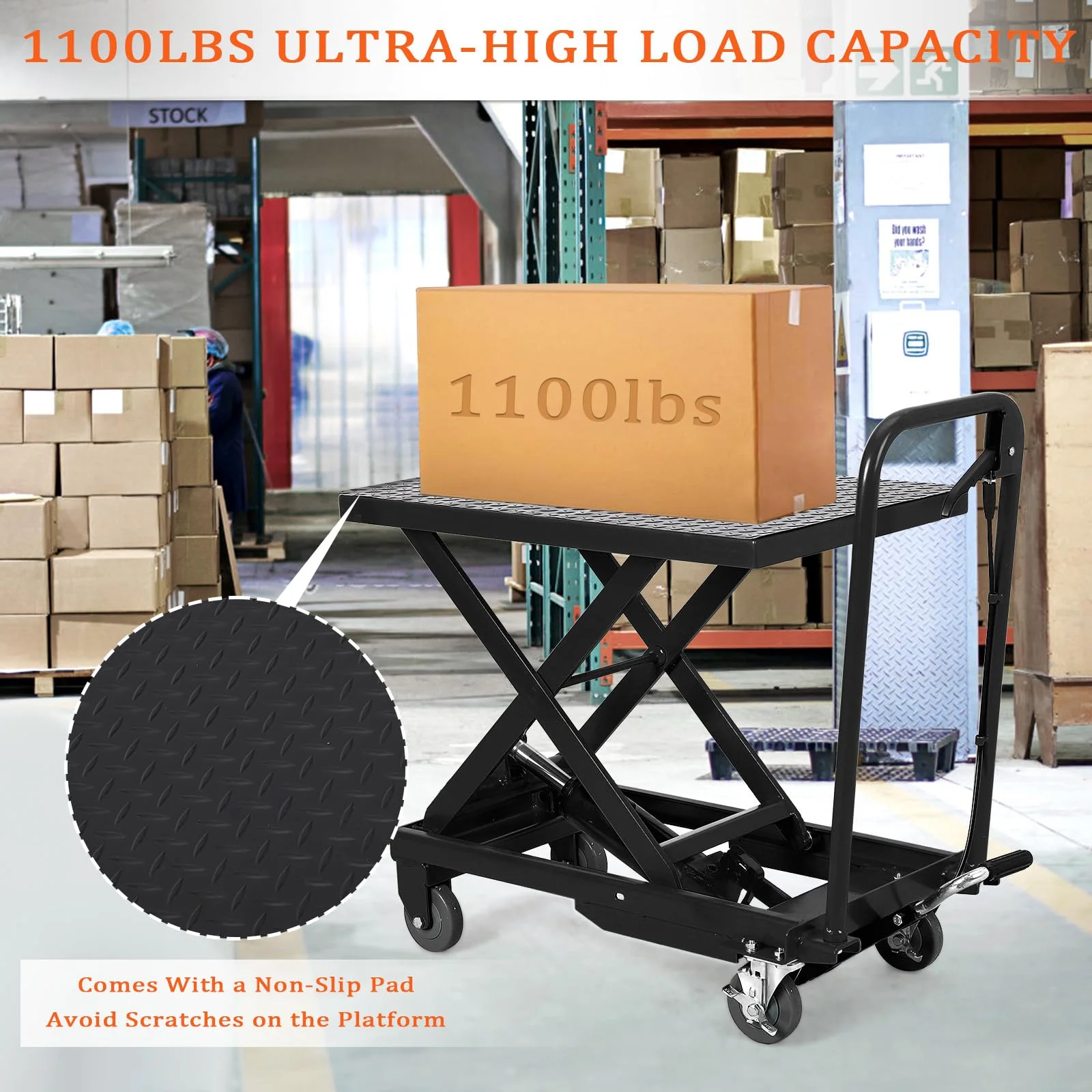 M optimized Hydraulic Lift Cart, 1100Lbs Capacity Manual Scissor Lift Table 33.5inch Lifting Height(Single 1100Lbs/Black) - Image 4