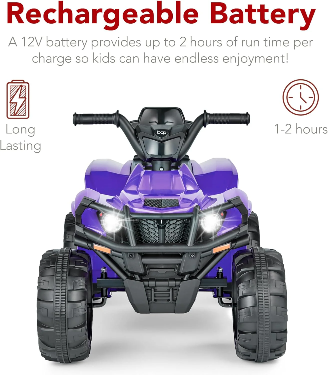Quad électrique 12 V pour enfants Best Choice Products, véhicule tout-terrain à 4 roues avec audio Bluetooth, vitesse maximale de 3,9 km/h, pneus à crampons, phares LED et radio.
