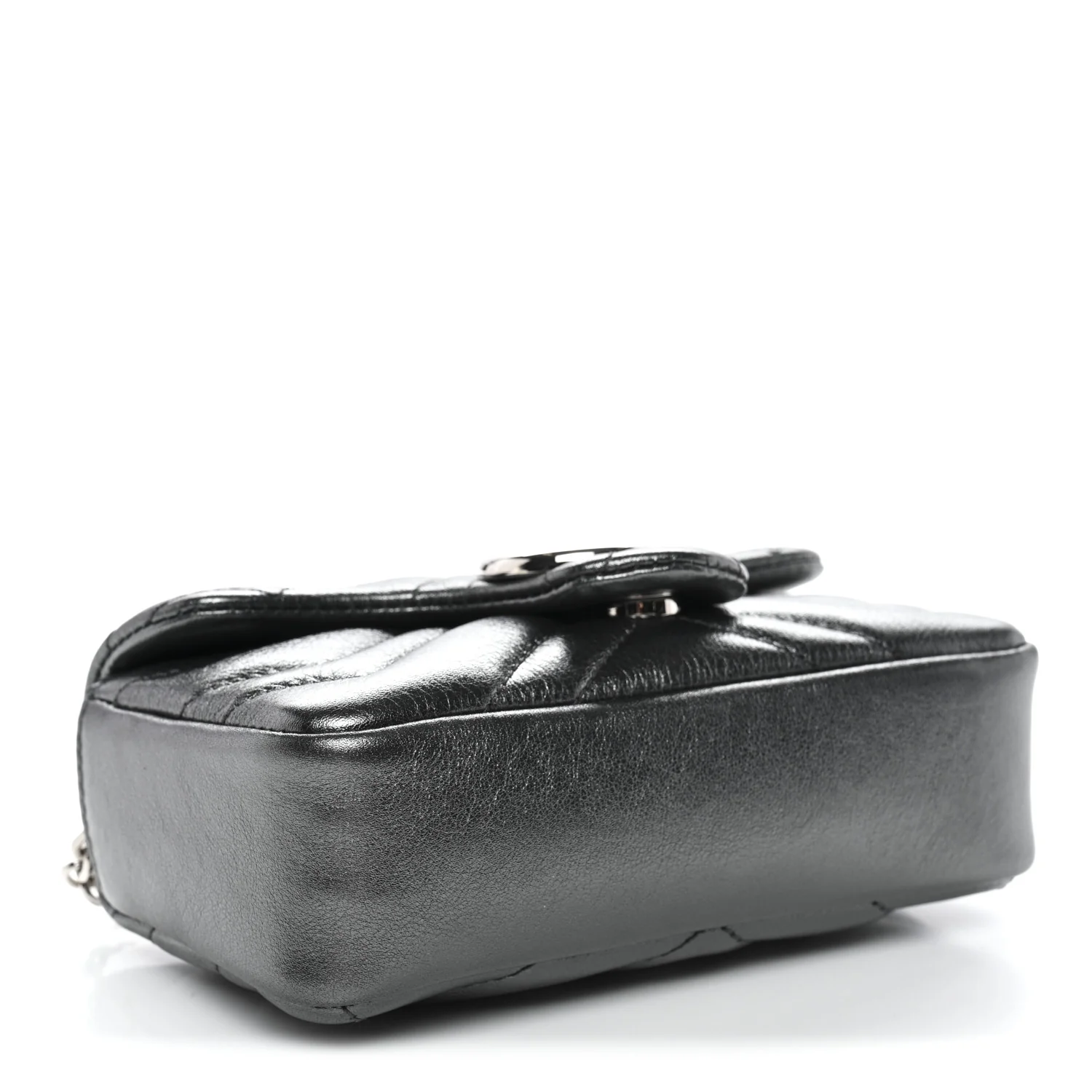 Metallic Lambskin Matelasse Mini GG Marmont Shoulder Bag Piombo
