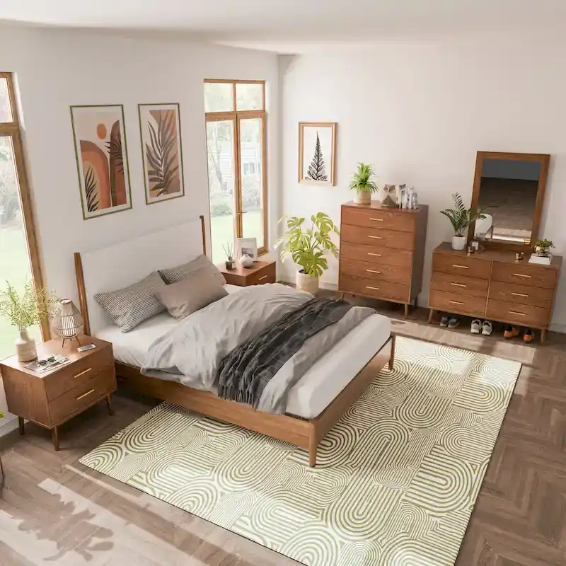 Beau Midcentury 6-Piece Walnut Queen Bedroom Set by Furniture of America