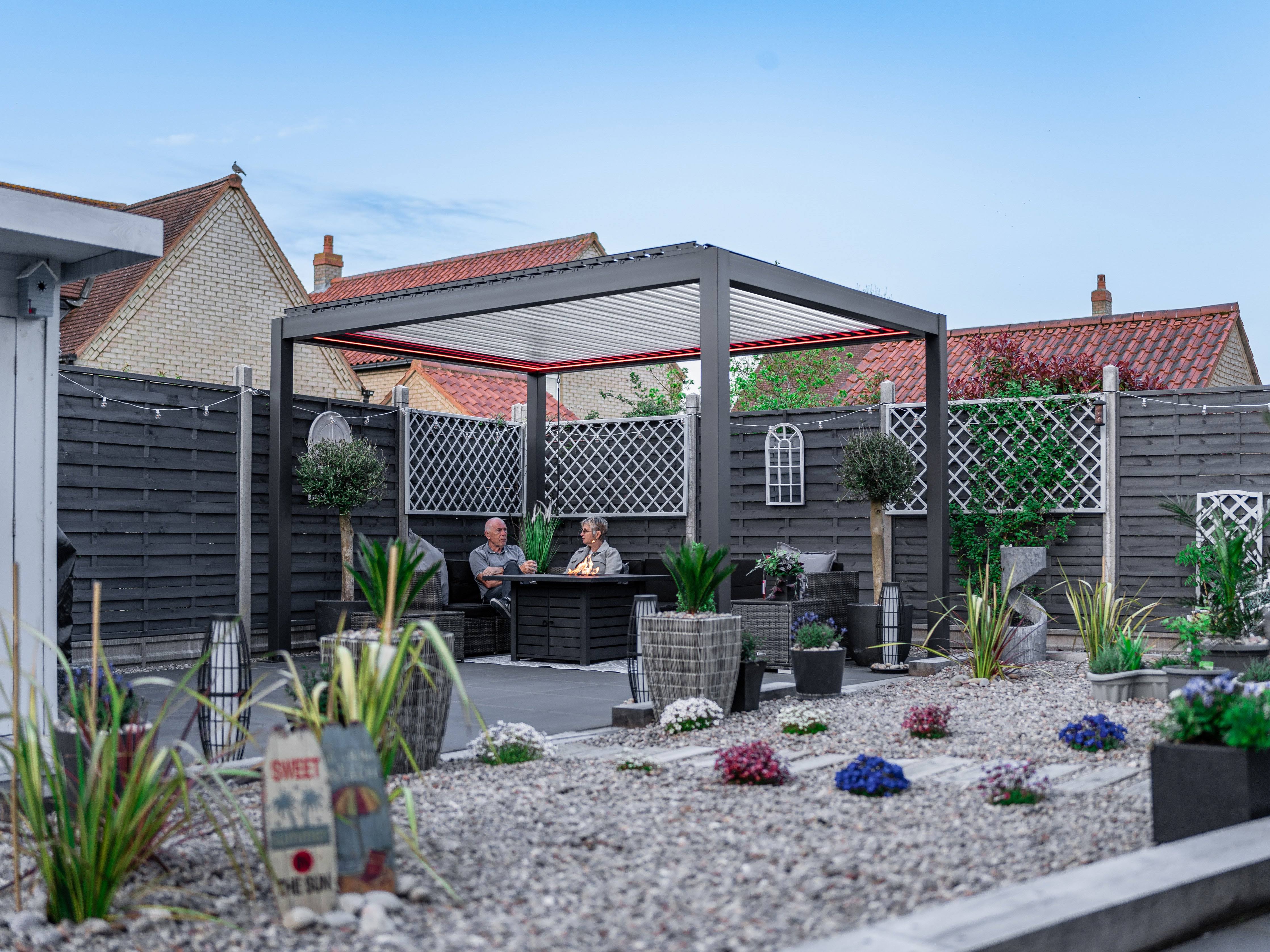 PERGOLUX Metal Pergola | 10' x 13', Aluminium, Adjustable White Louvered Roof, Free-Standing, Modern Scandinavian Design, Anthracite