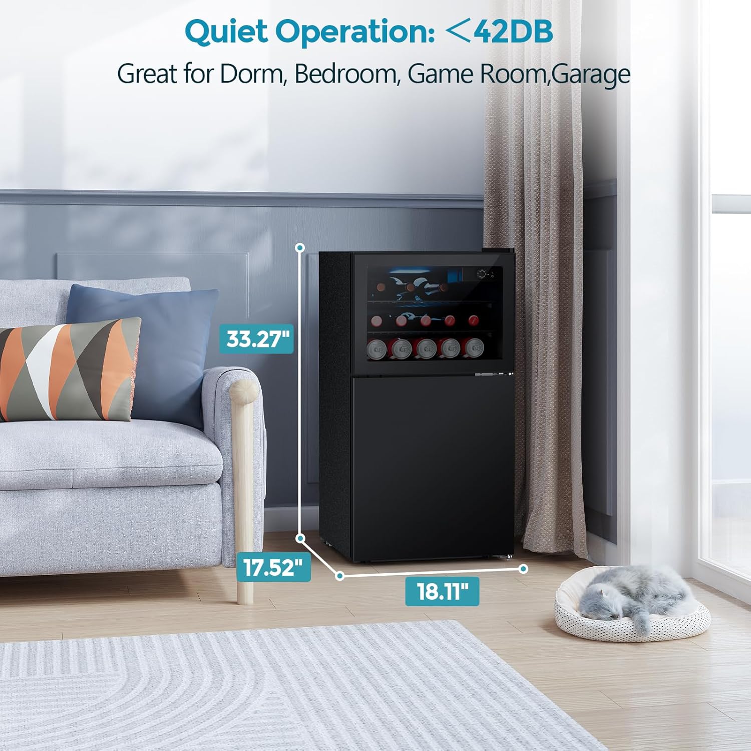 Beverage Refrigerator with Freezer, 2.6 Cu.Ft Compact Refrigerator, Reversible Door, Adjustable Thermostat, Mini Fridge for Bedroom, Office