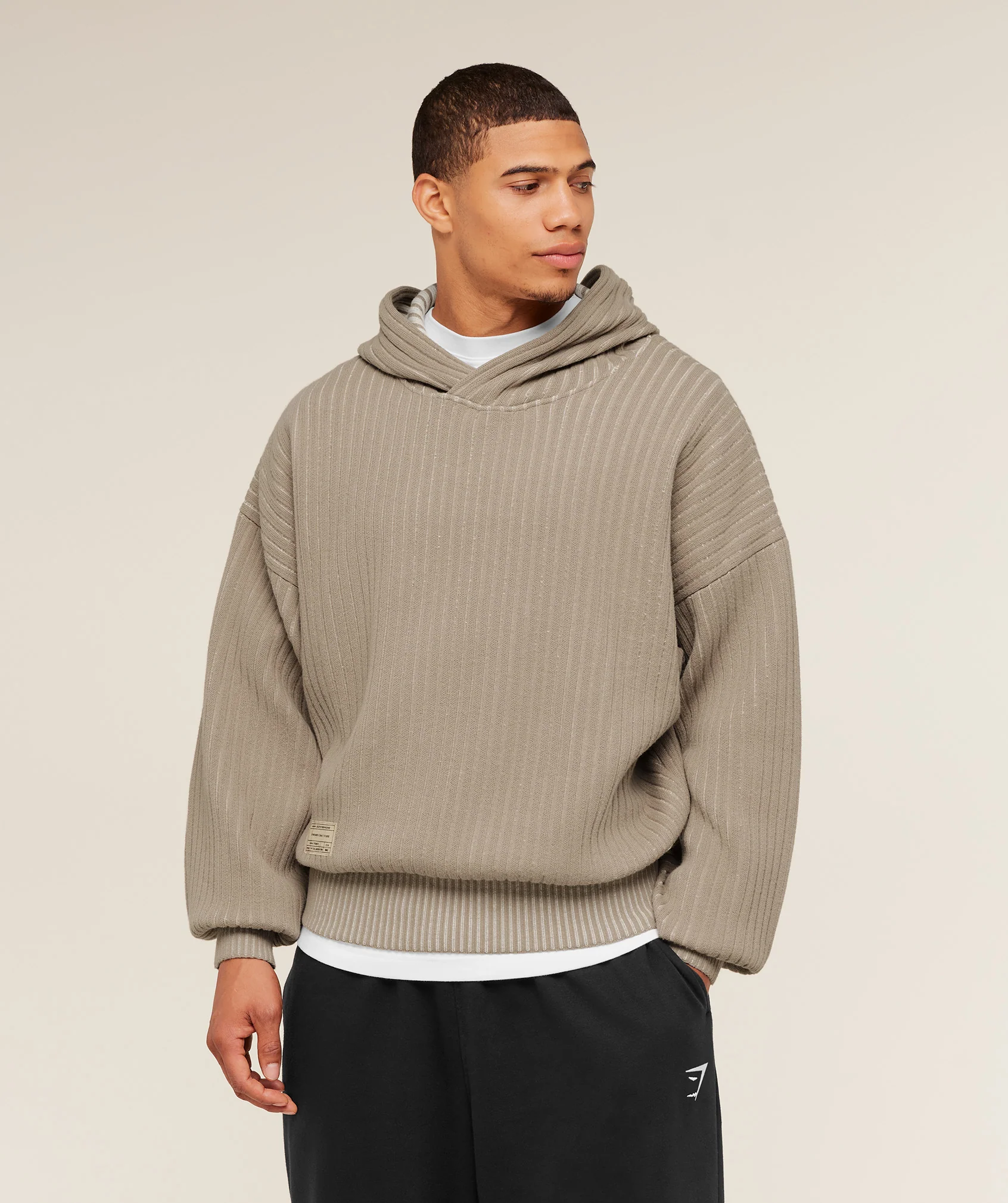 GYMSHARK X SAALT STUDIOS KNITTED HOODIE - Cement Brown/Oat White