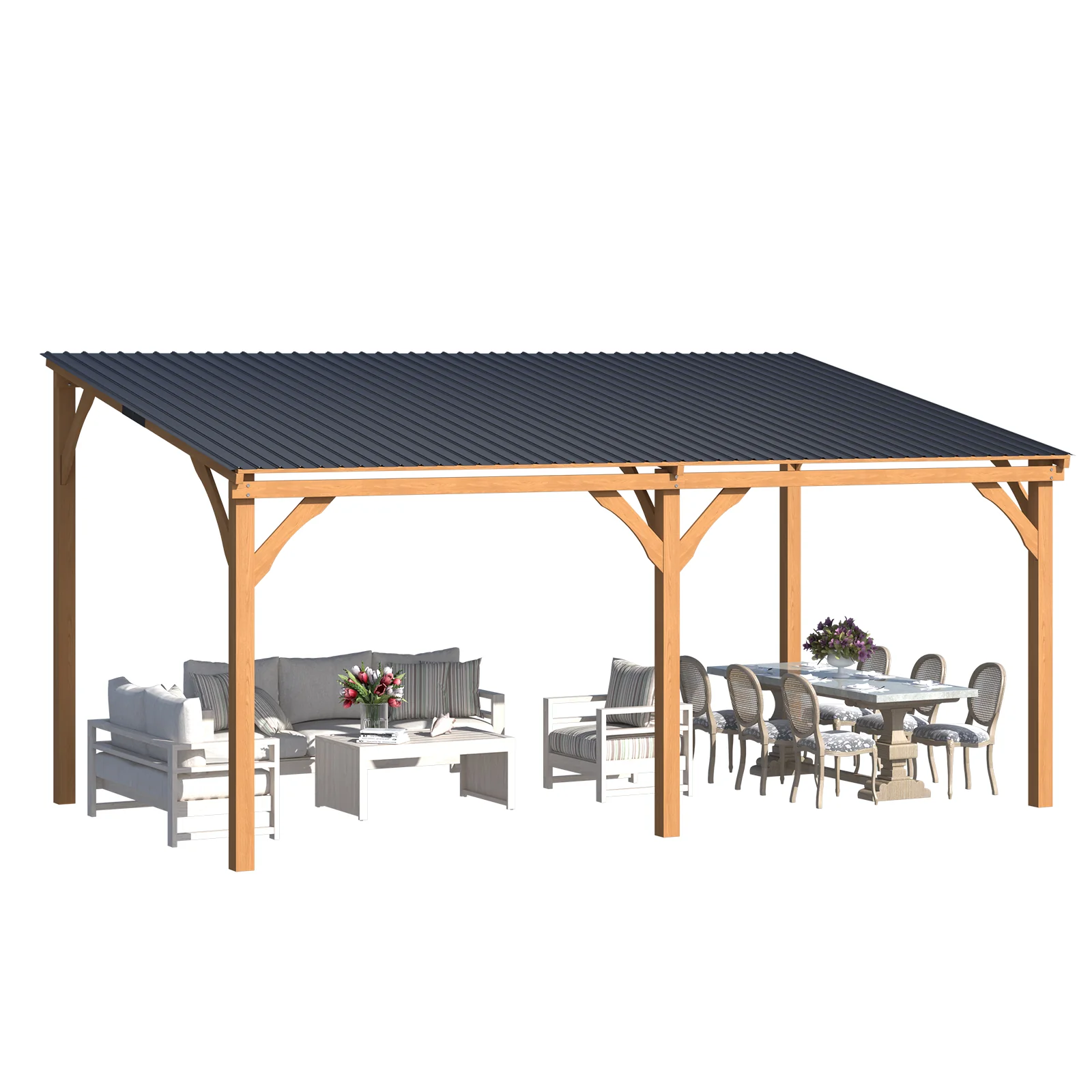 AECOJOY 16' x 10' Outdoor Wooden Gazebo, Patio Lean to Hardtop Pergolas and Gazebos