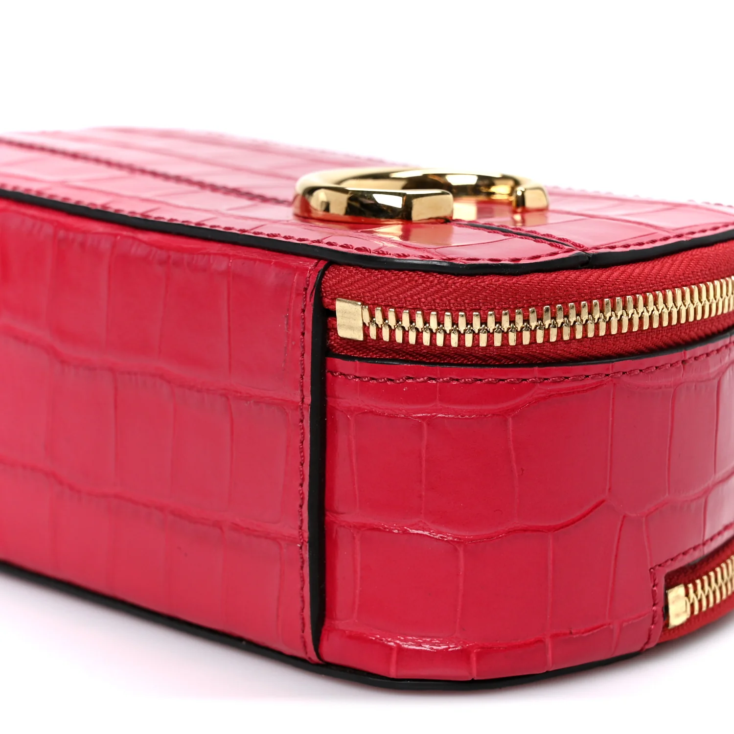 Calfskin Crocodile Embossed Mini C Vanity Bag Red