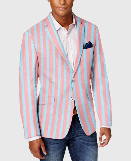 Blazer rose à rayures et col à revers, simple boutonnage