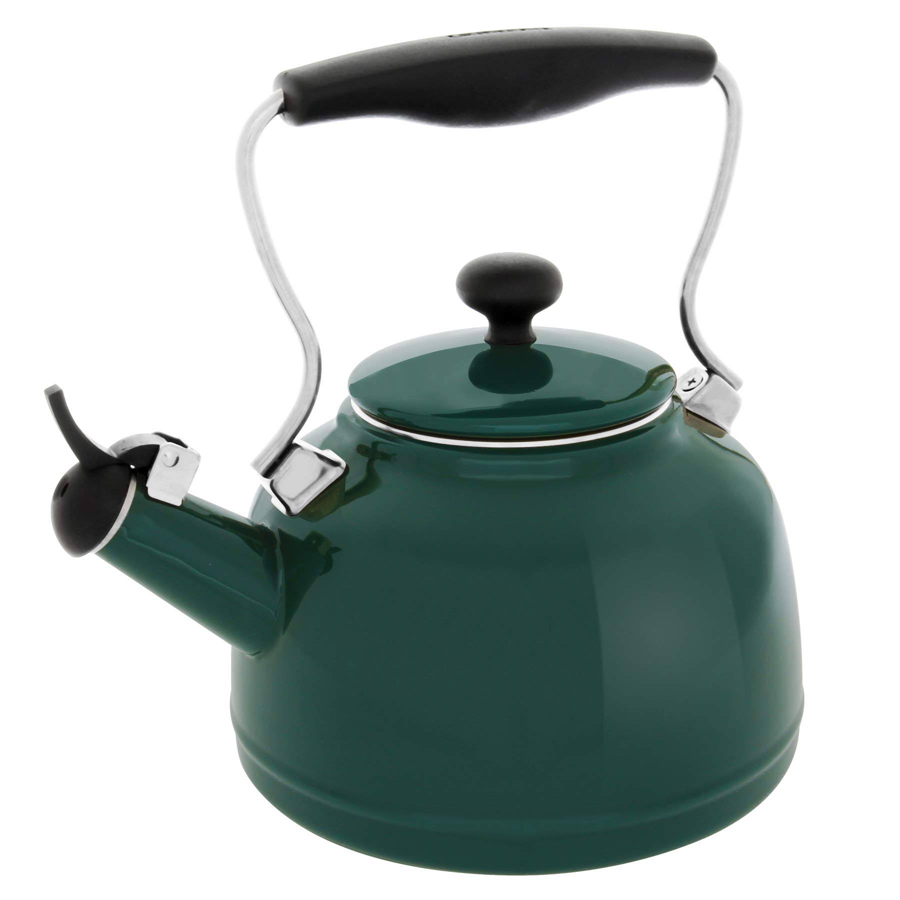 Chantal Vintage Enamel On Steel Whistling Teakettle, 1.7 Quart, Brunswick Green