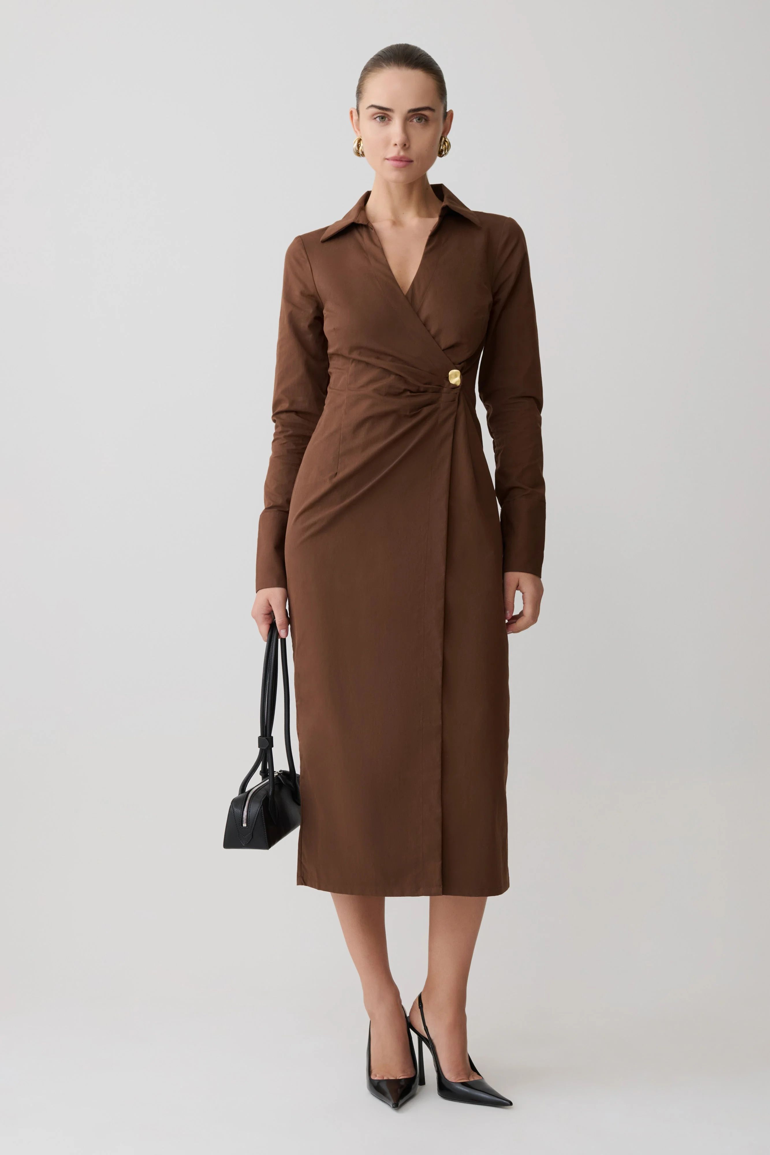Mikaila Asymmetric Shirt Dress - Dark Chocolate