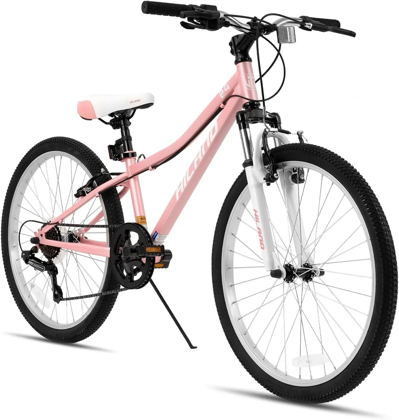 Hiland 24 inch Mountain Bike Shimano 7 Speeds for Teenager with Suspension Fork, Mint Pink