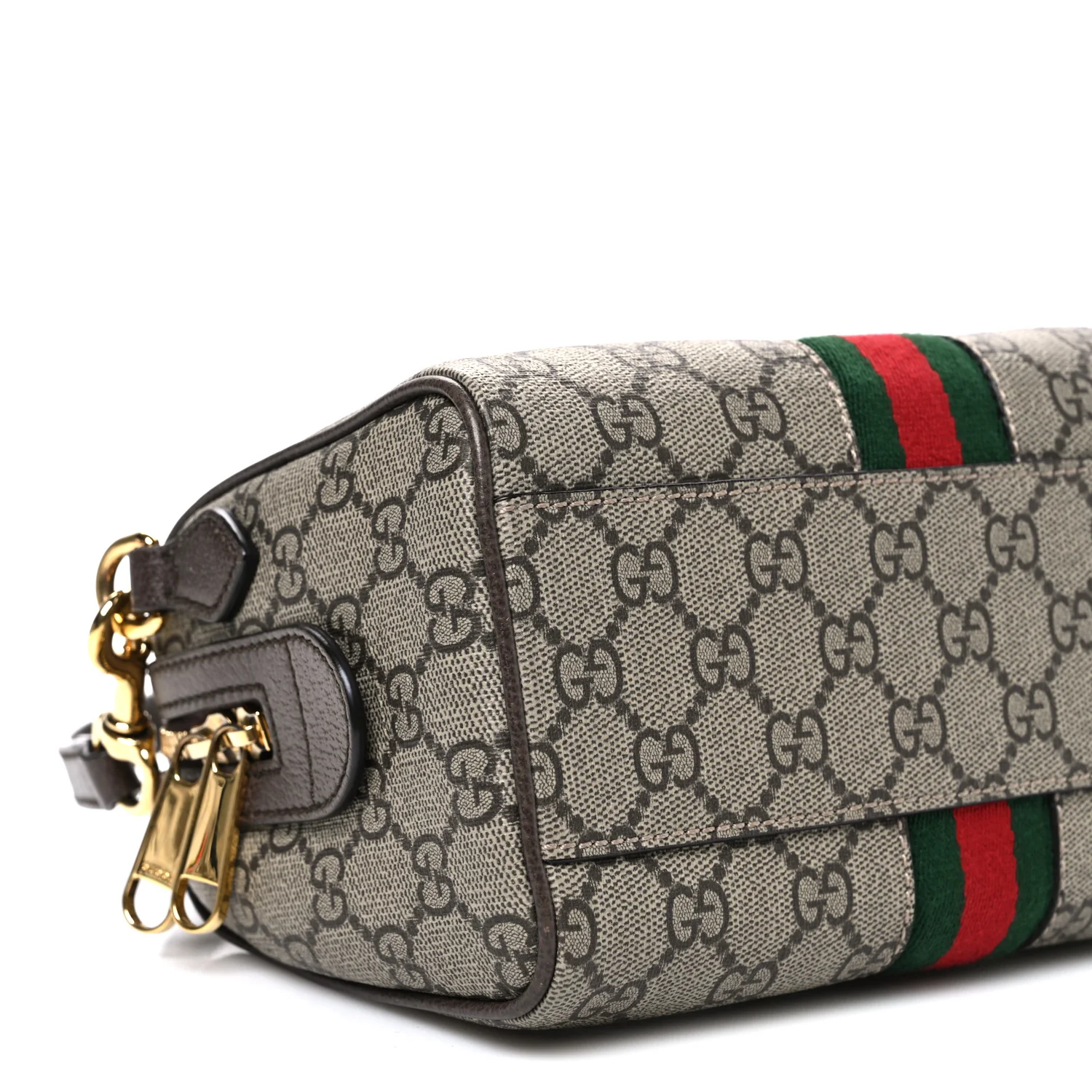 GG Supreme Monogram Textured Dollar Calfskin Web Mini Ophidia Top Handle Bag Beige Ebony New Acero