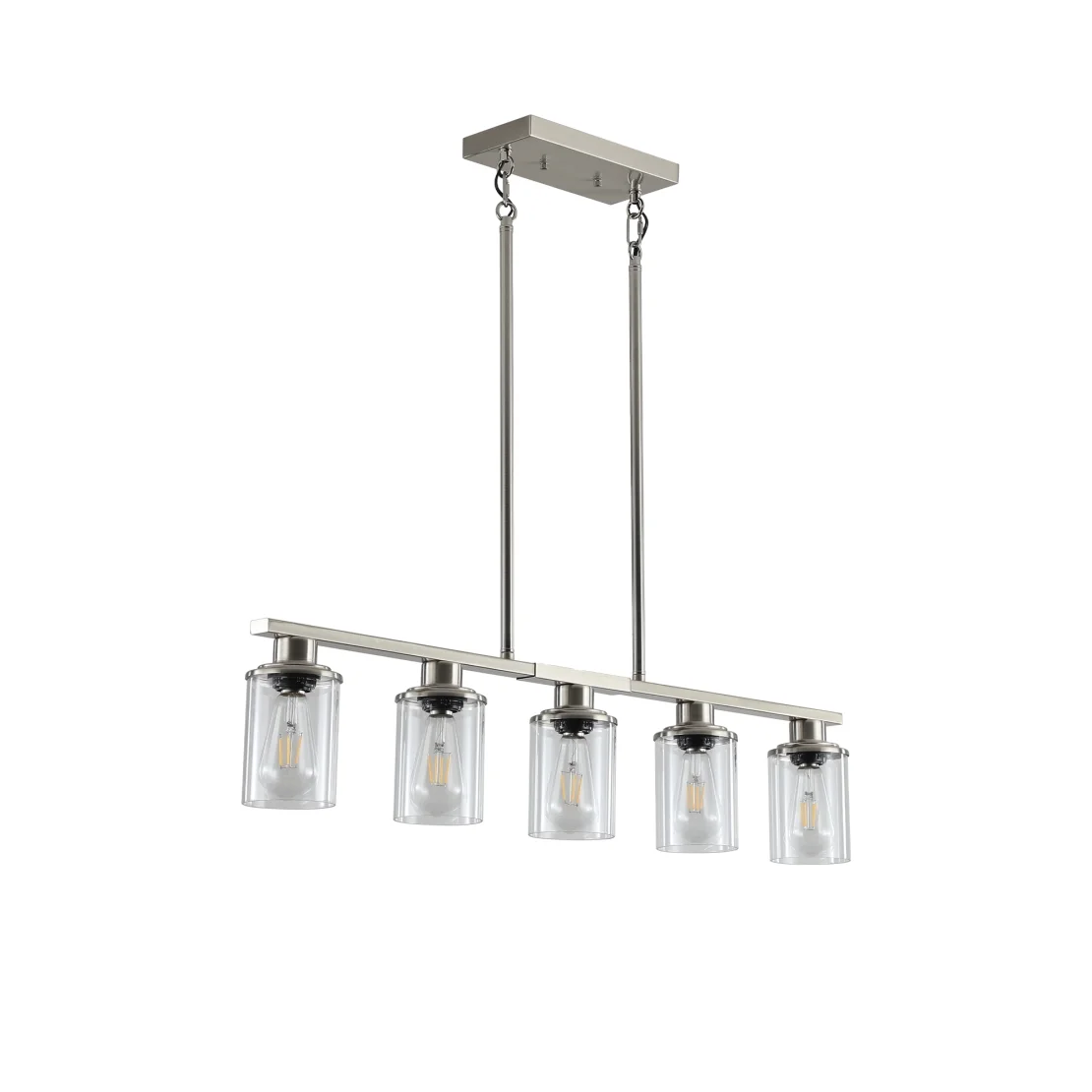 5-Light Kitchen Island Pendant Light, Farmhouse Industrial Chandeliers with Two Metal Rod Supports, Rectangular Island Lights for Kitchen, Living Room, Walnut/Black