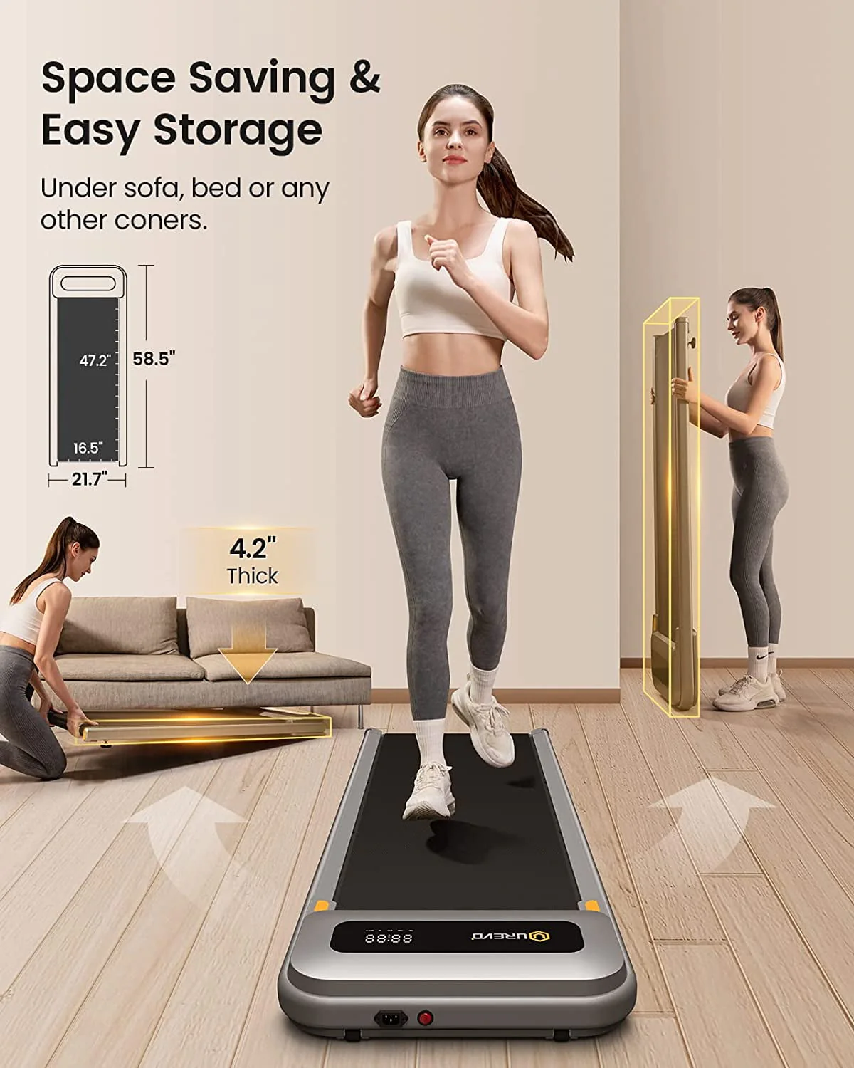 Walking Pad Under Desks Treadmill, 2 25HP 265lb Capacity for Office Home with Remote Control Image 4
