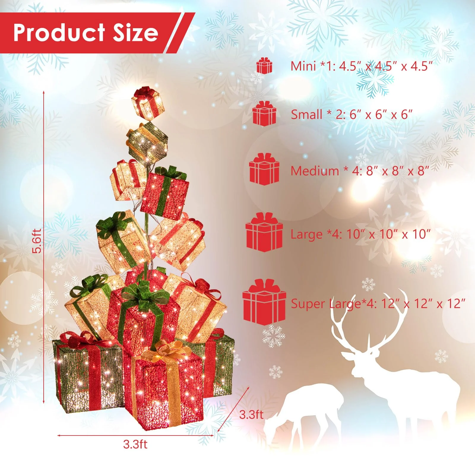 Tangkula 5.6 FT Christmas Lighted Gift Box Tower