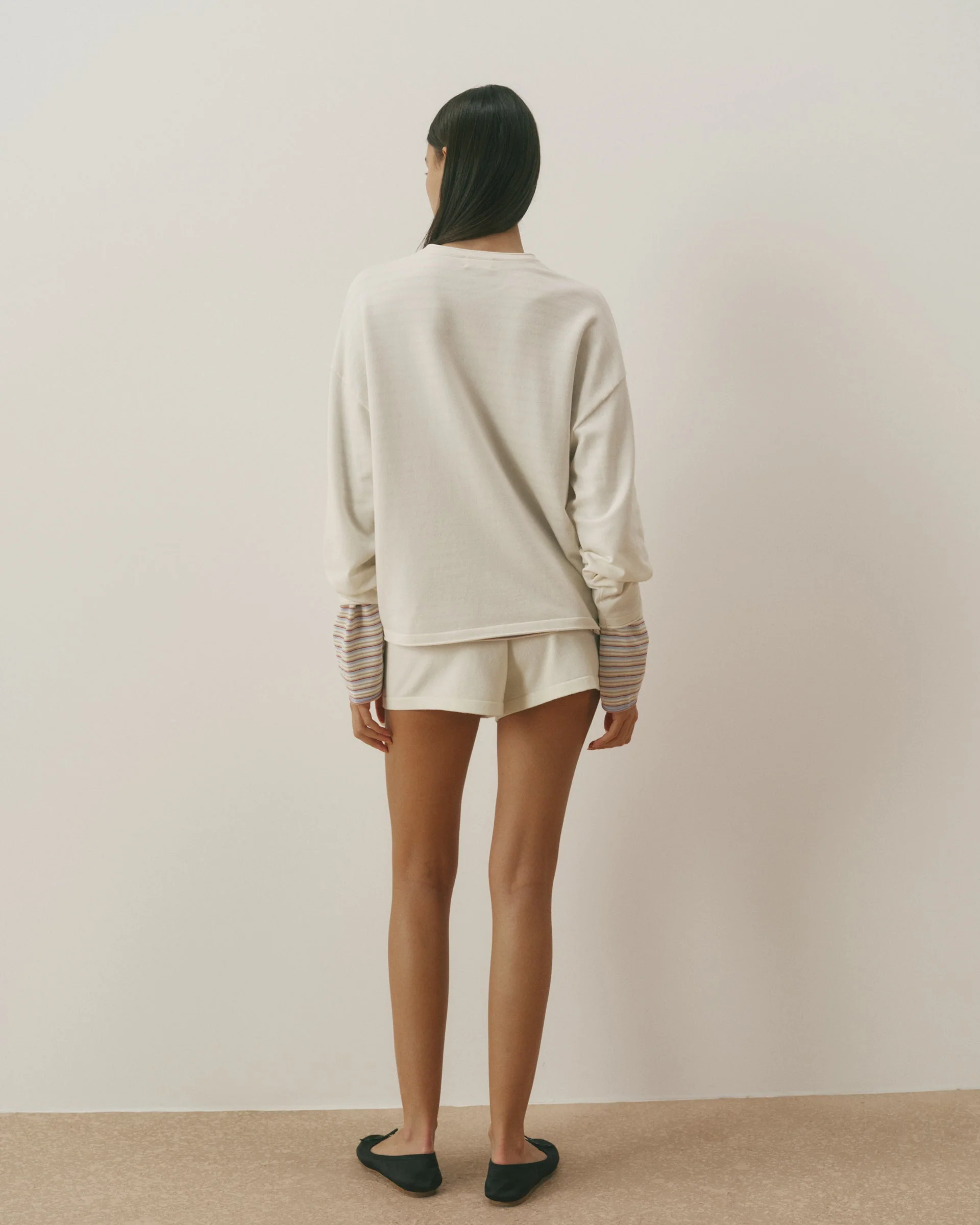 Varsity Knit Roll Hem Sweatshirt - Marshmallow White