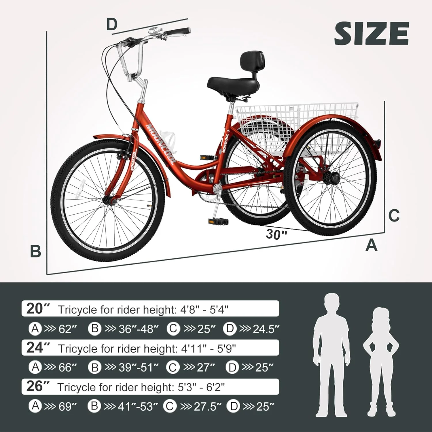 FICISOG 7 Speed Adult Tricycle for Women, 20/24/26 in Adult Trike with Basket, 3 Wheel Bikes for Adults Seniors, Cruise Trike for Shopping Picnic
