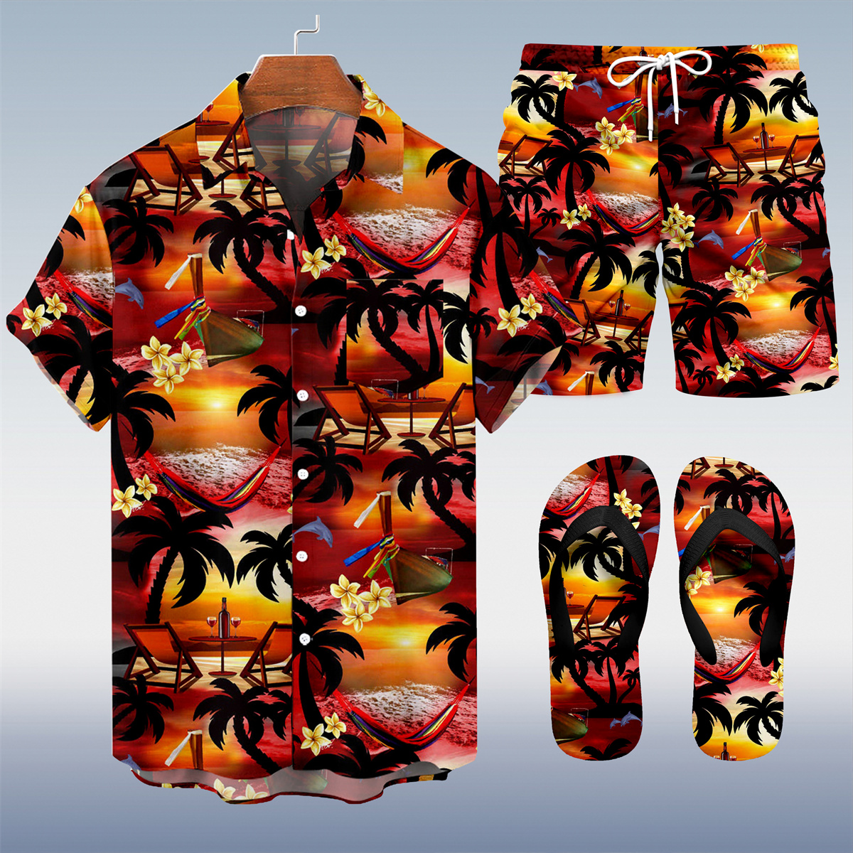 Ensemble trois pièces Suitmens pour homme, imprimé vacances hawaïennes style tiki 035