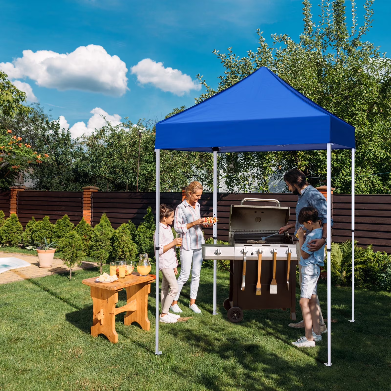 5x5 Pop Up Canopy Tent Instant Outdoor Canopy Easy Set-up Straight Leg Folding Shelter（Blue）(Blue)