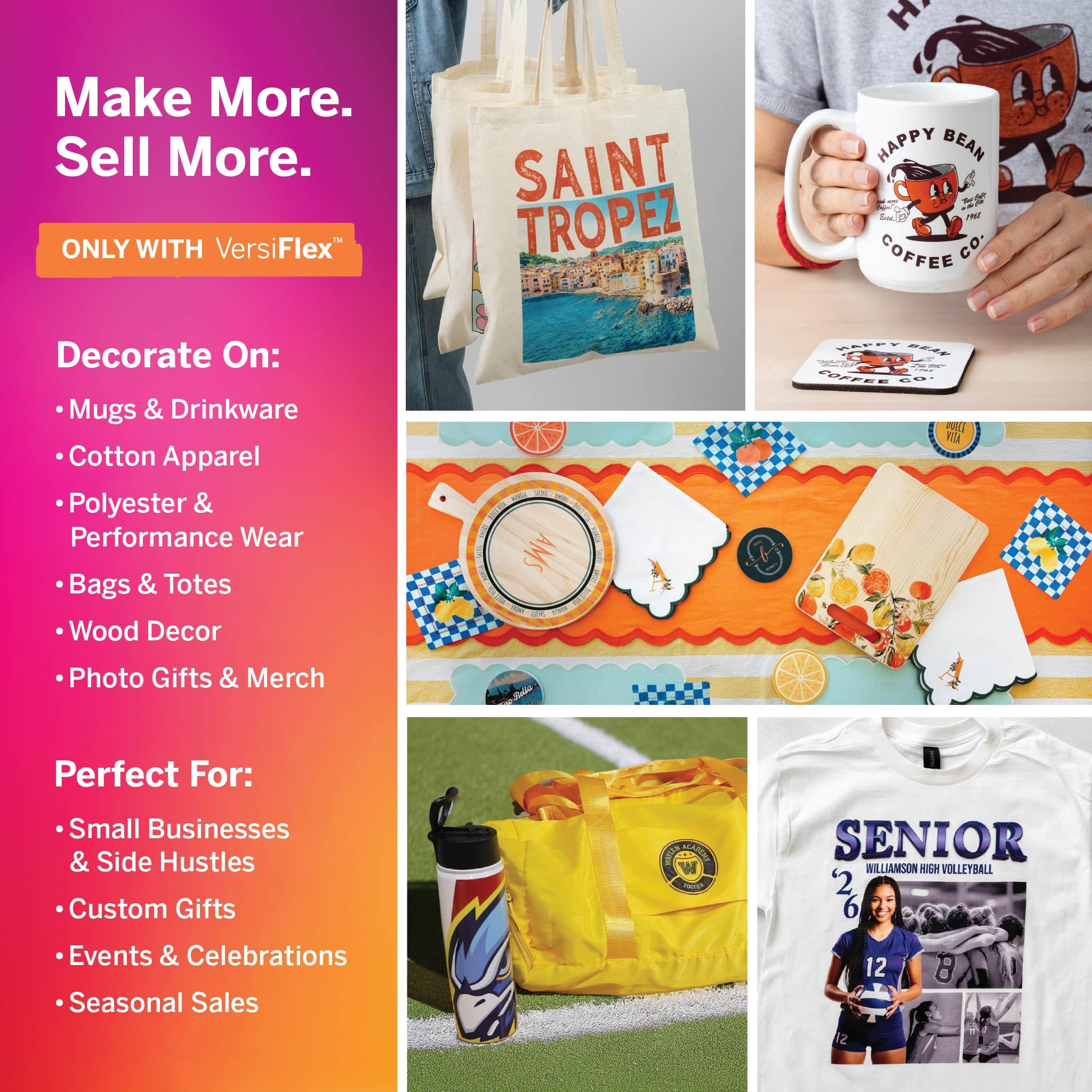 SG500 VersiFlex Sublimation Printer | Transfer to Cotton, Metal, Wood & Polyester | Anti-Clog Tech | Includes Soft-Touch Infusible Inks & 8.5x11 Transfer Paper