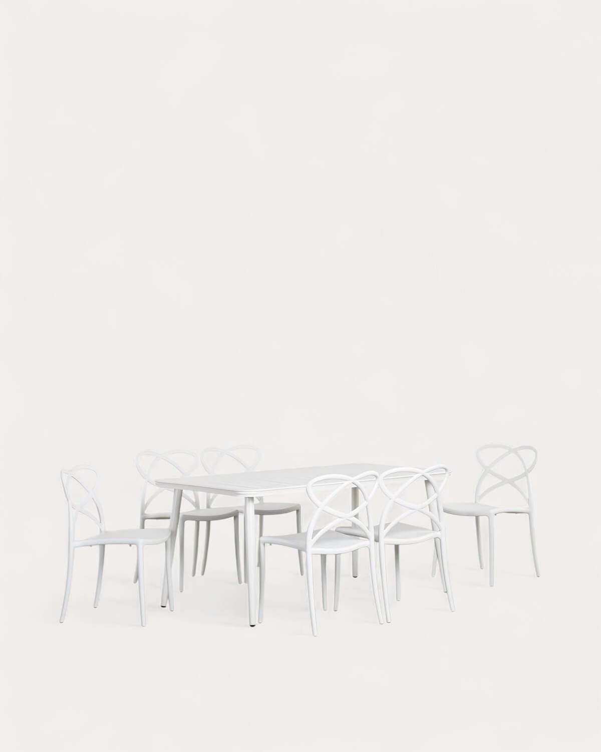 Set Cancún - Cielo - Set de Mesa Rectangular de Aluminio (160x90 cm) Cancún y 6 Sillas de Polipropileno de Exterior Cielo