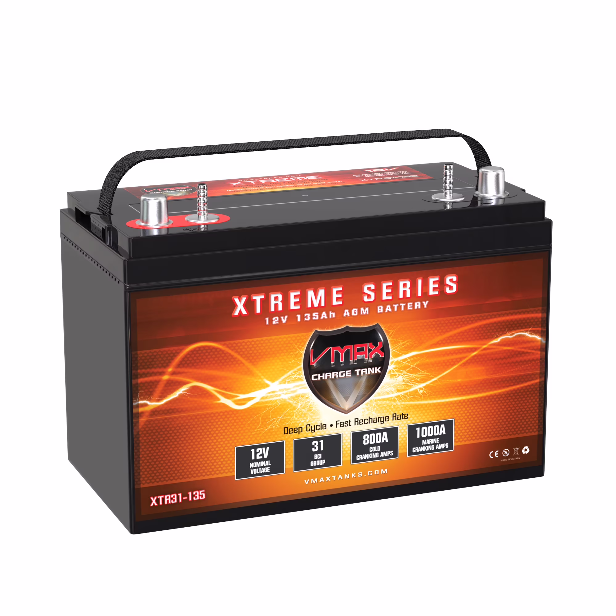 VMAX XTR31-135 Battery Replaces O'Reilly AGM31T Battery, VMAX 12V 135Ah Group 31 Deep Cycle AGM