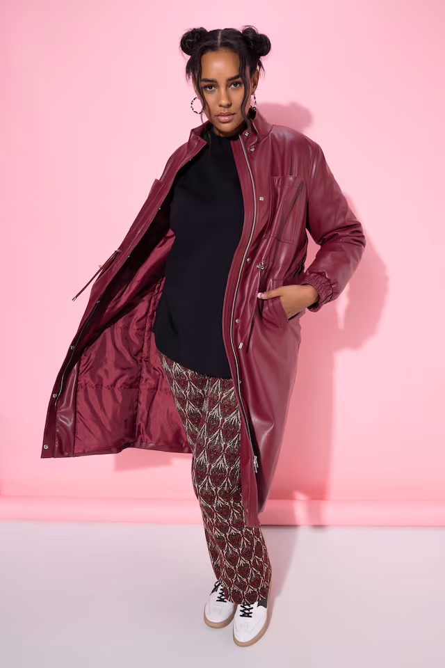 Long Faux Leather Drawstring Waist Coat