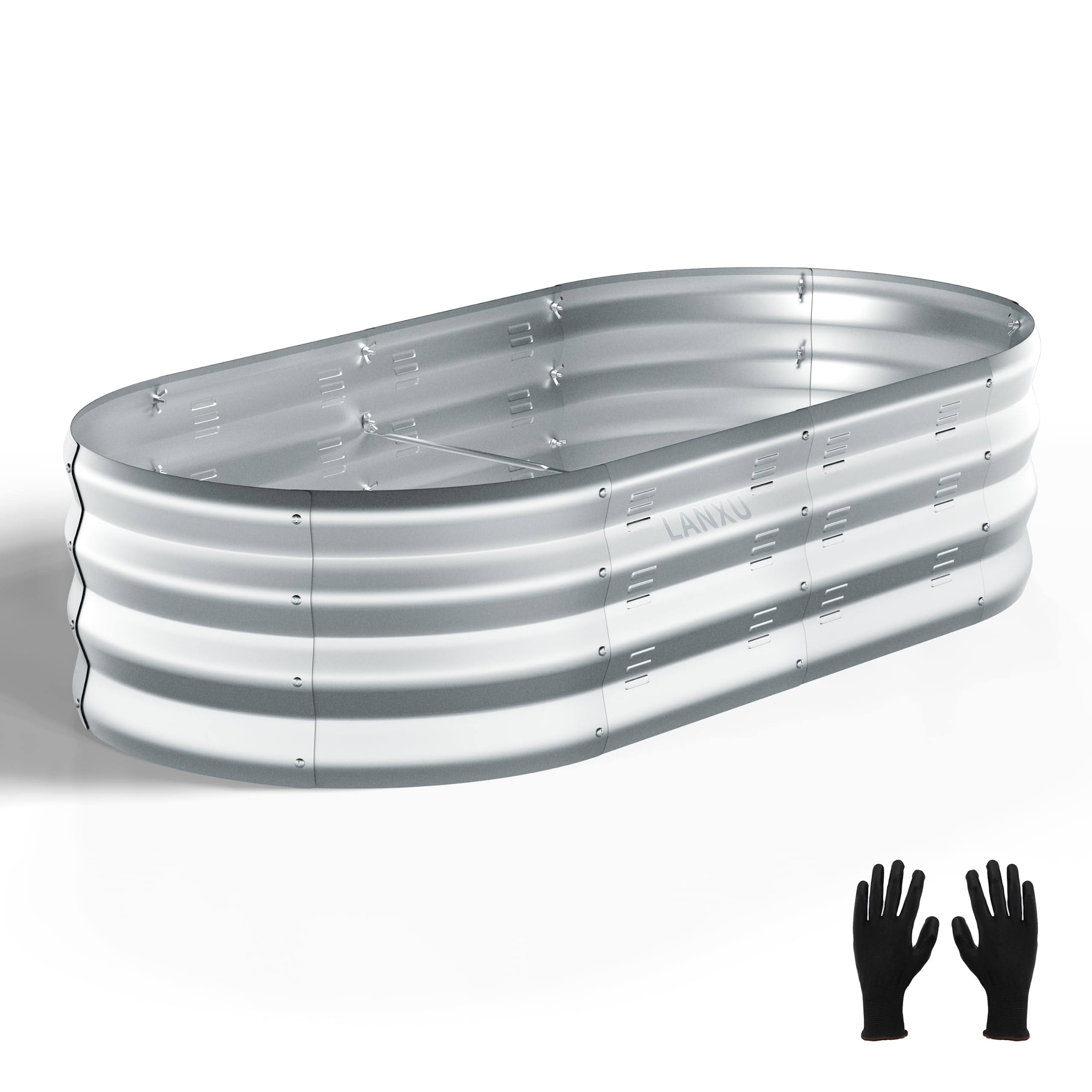 Lanxu Galvanized Raised Garden Bed, 0.6mm Thickness, 4x2x1ft, Breathable Side Vents Metal Garden Planter for Vegetables Flowers Herbs