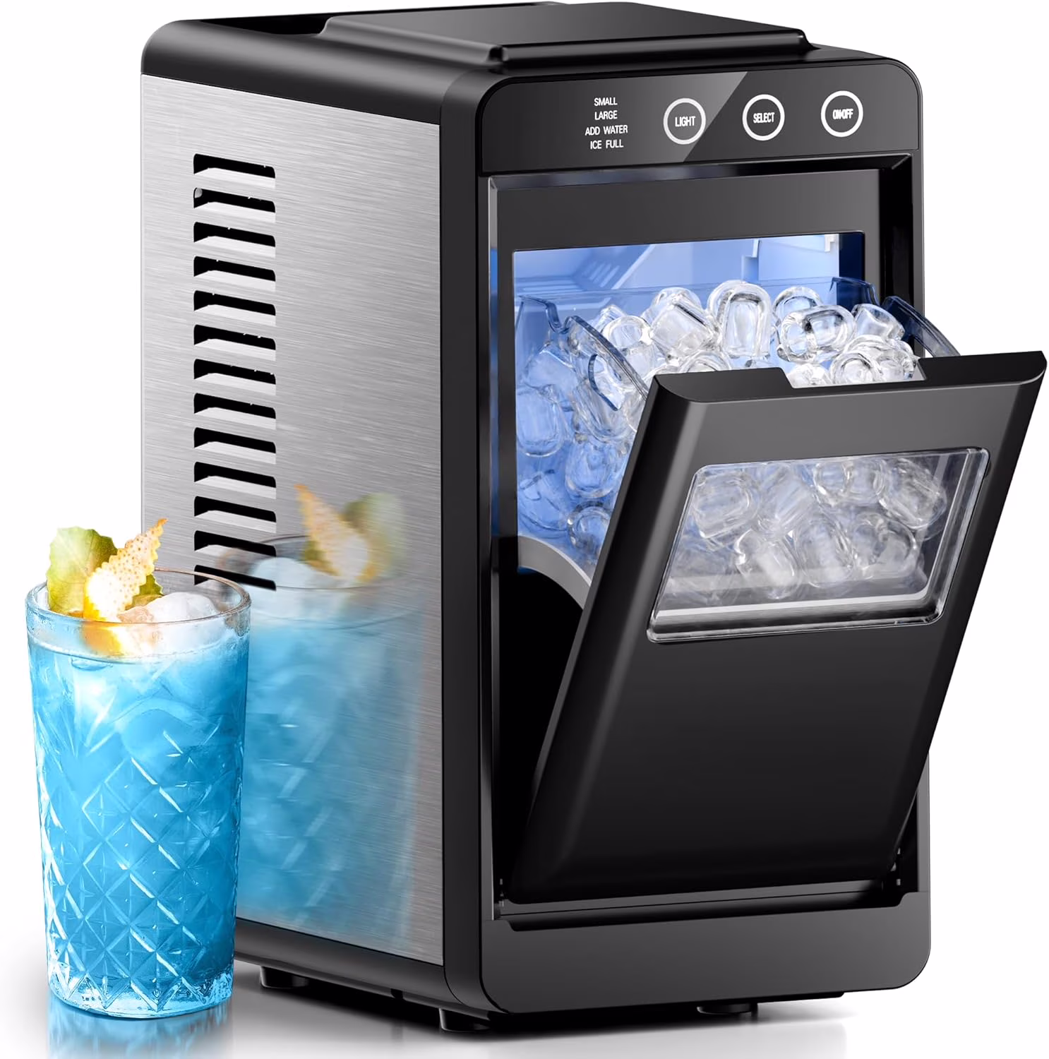 Moifoi Ice Maker Countertop, 26 lb/24 H, 8 Pcs Ice in 6 Mins, Portable Ice Maker Machine with Self - Cleaning, Interior Lighting, 2 Sizes Bullet Ice, Black
