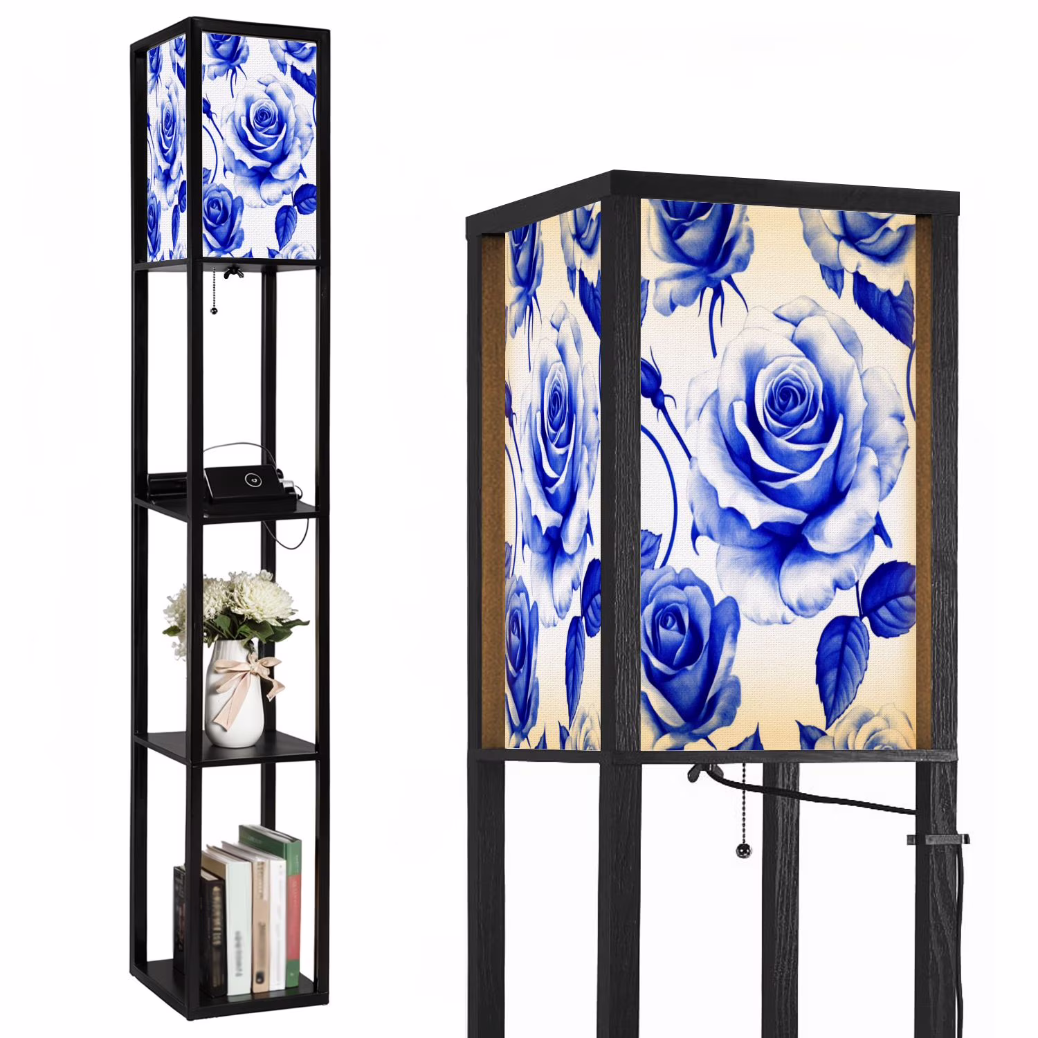 Floor Lamp with Shelves,Modern Dimmable Standing Lamp Floral Corner Display Bookshelf Lamp with 2 USB 1 Power Outlet for Living Room Bedroom(Color-5) - Image 9