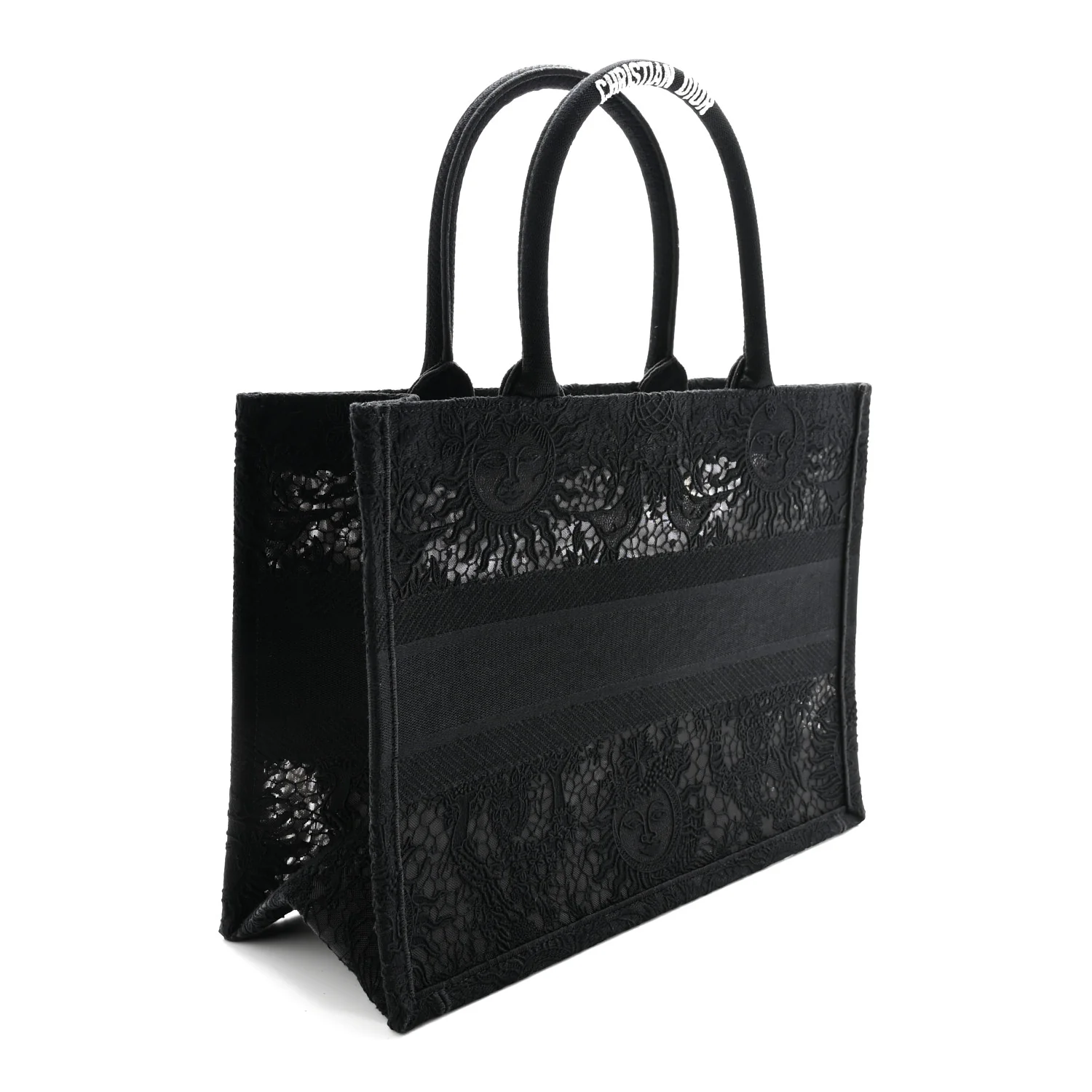 Embroidered 3D Macrame D-Lace Sun Medium Book Tote Black