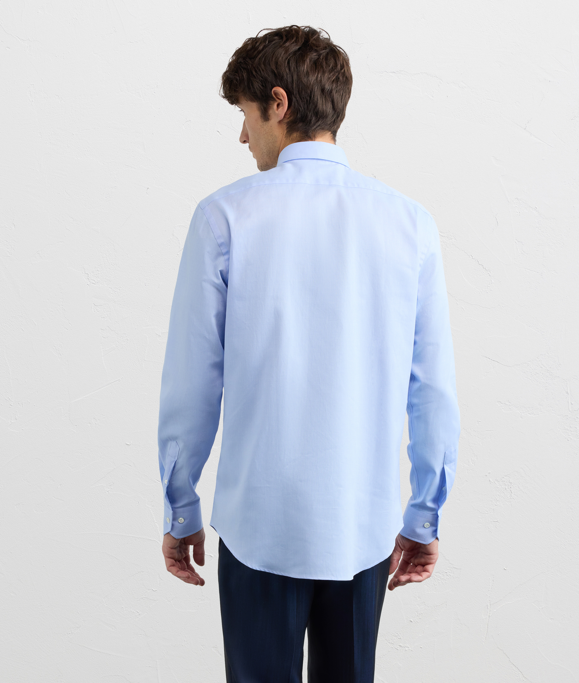 LIGHT BLUE COTTON OXFORD SHIRT WITH SOFT MILANO COLLAR AND STANDARD CUFF
