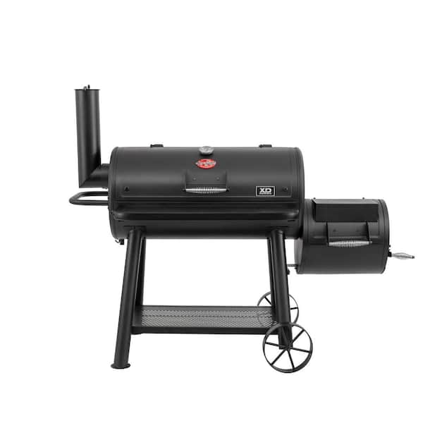 Grand Champ Charcoal Grill and Offset Smoker in Black-Instock